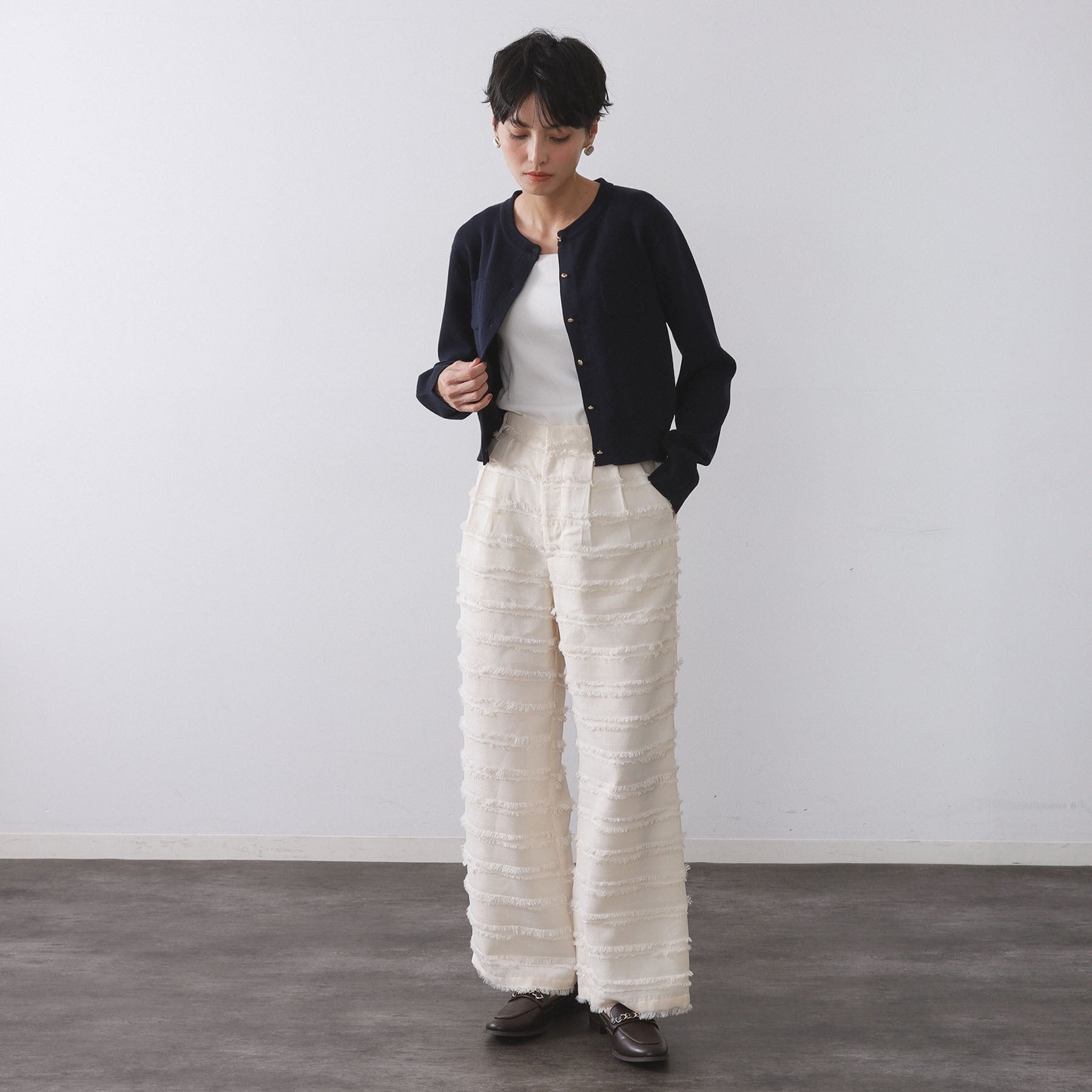 オペーク ドット クリップ OPAQUE.CLIP 衿取り外し可／金ボタンニットカーディガン【洗濯機洗い可】 （グレー(012)） グレー(012)