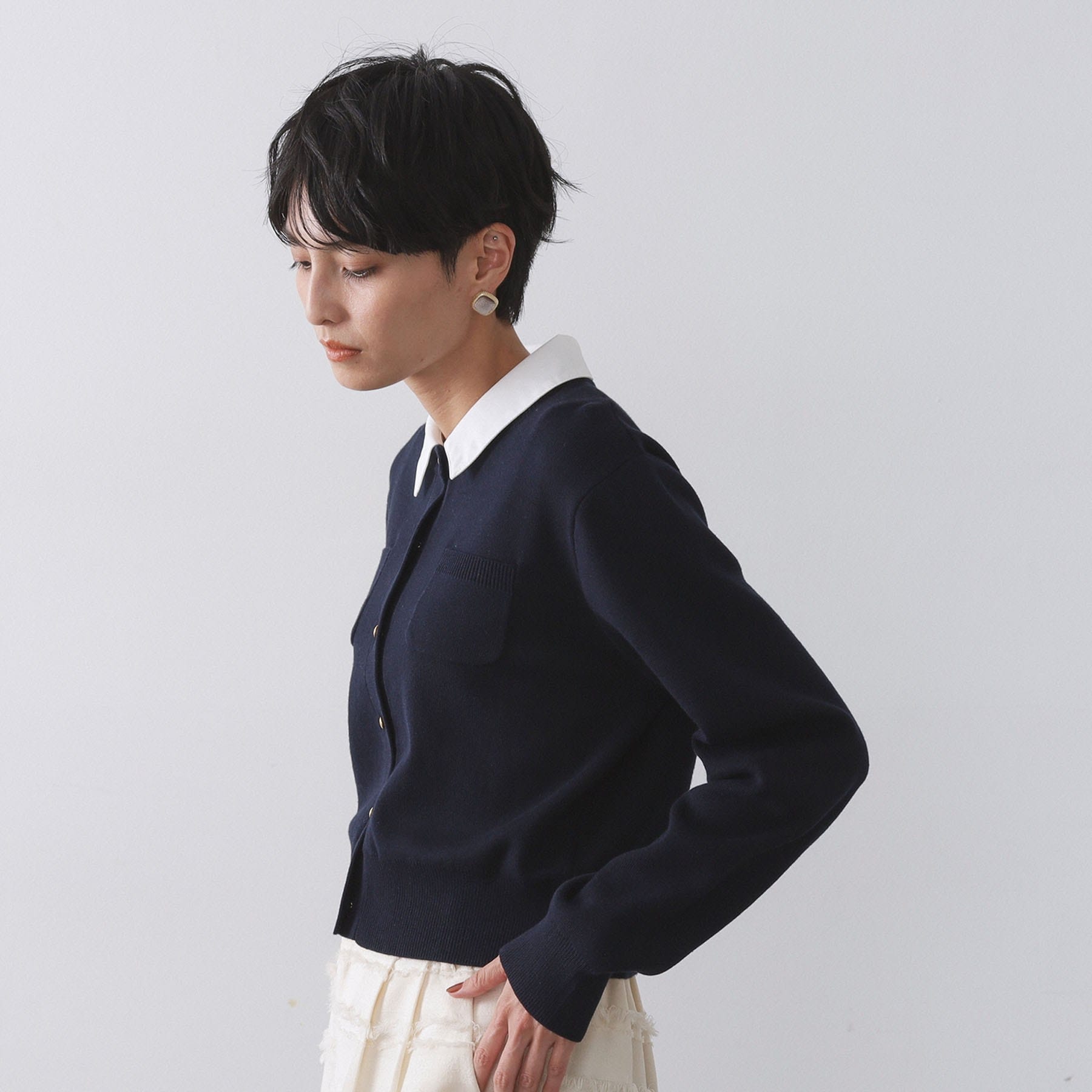 オペーク ドット クリップ OPAQUE.CLIP 衿取り外し可／金ボタンニットカーディガン【洗濯機洗い可】 （グレー(012)） グレー(012)