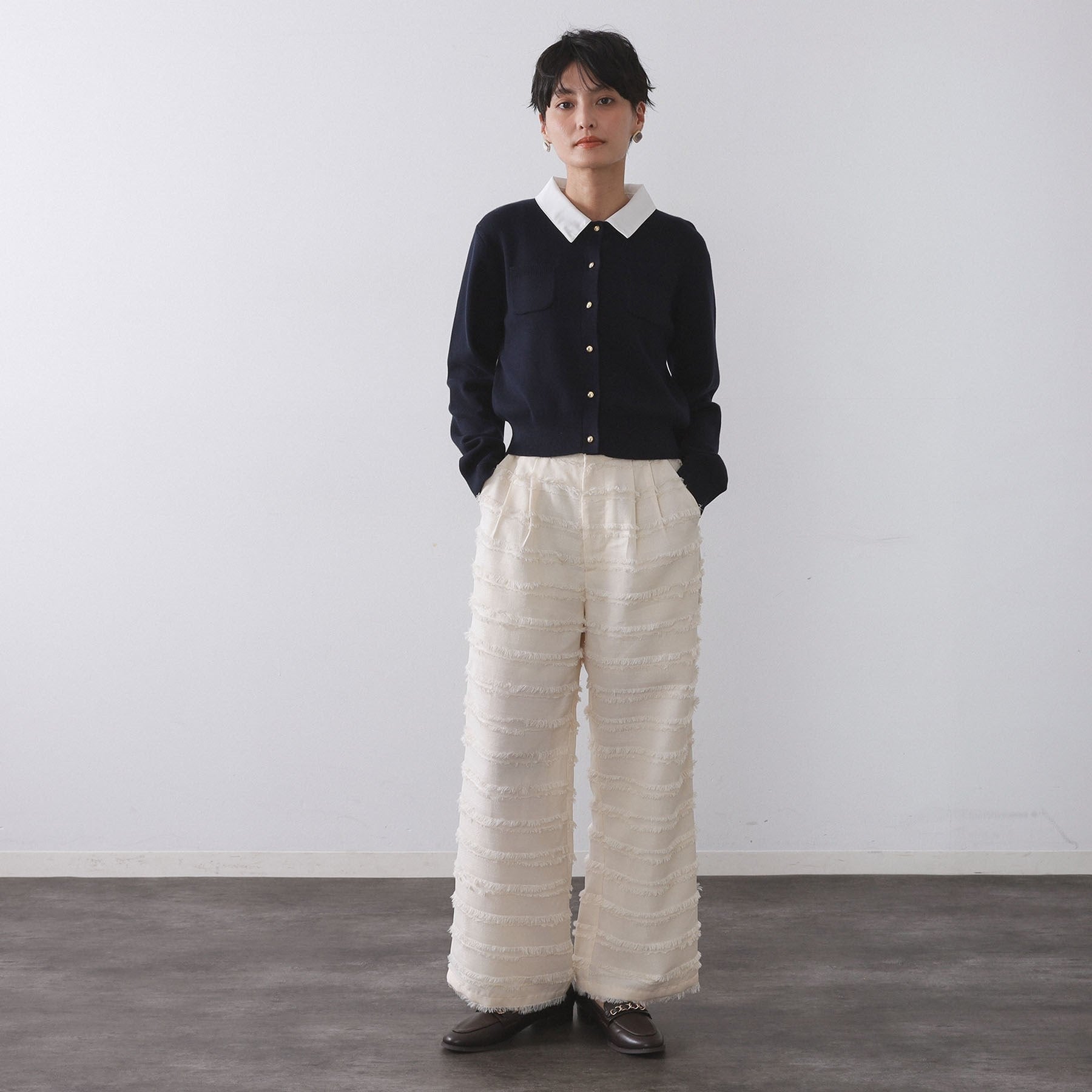 オペーク ドット クリップ OPAQUE.CLIP 衿取り外し可／金ボタンニットカーディガン【洗濯機洗い可】 （グレー(012)） グレー(012)