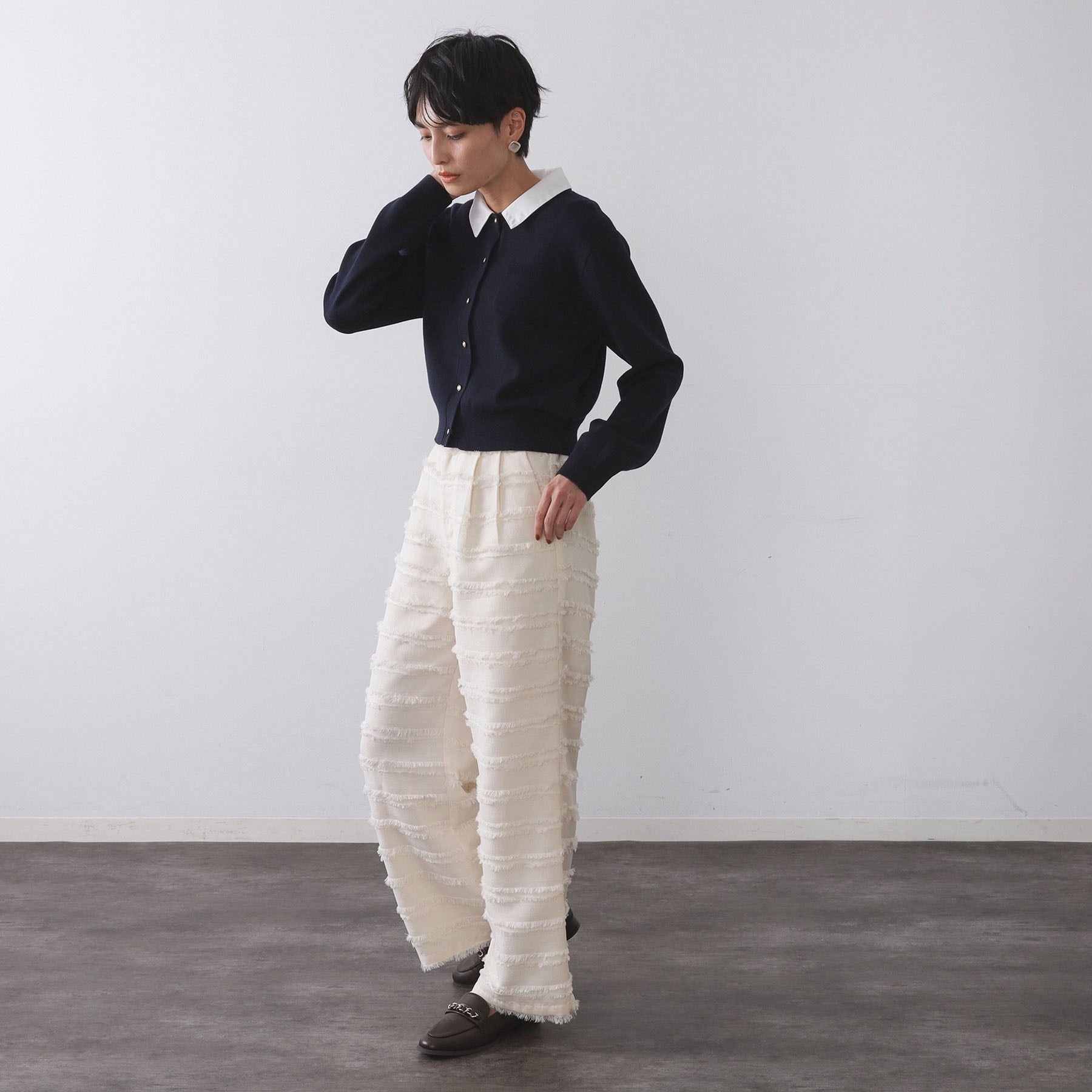 オペーク ドット クリップ OPAQUE.CLIP 衿取り外し可／金ボタンニットカーディガン【洗濯機洗い可】 （グレー(012)） グレー(012)