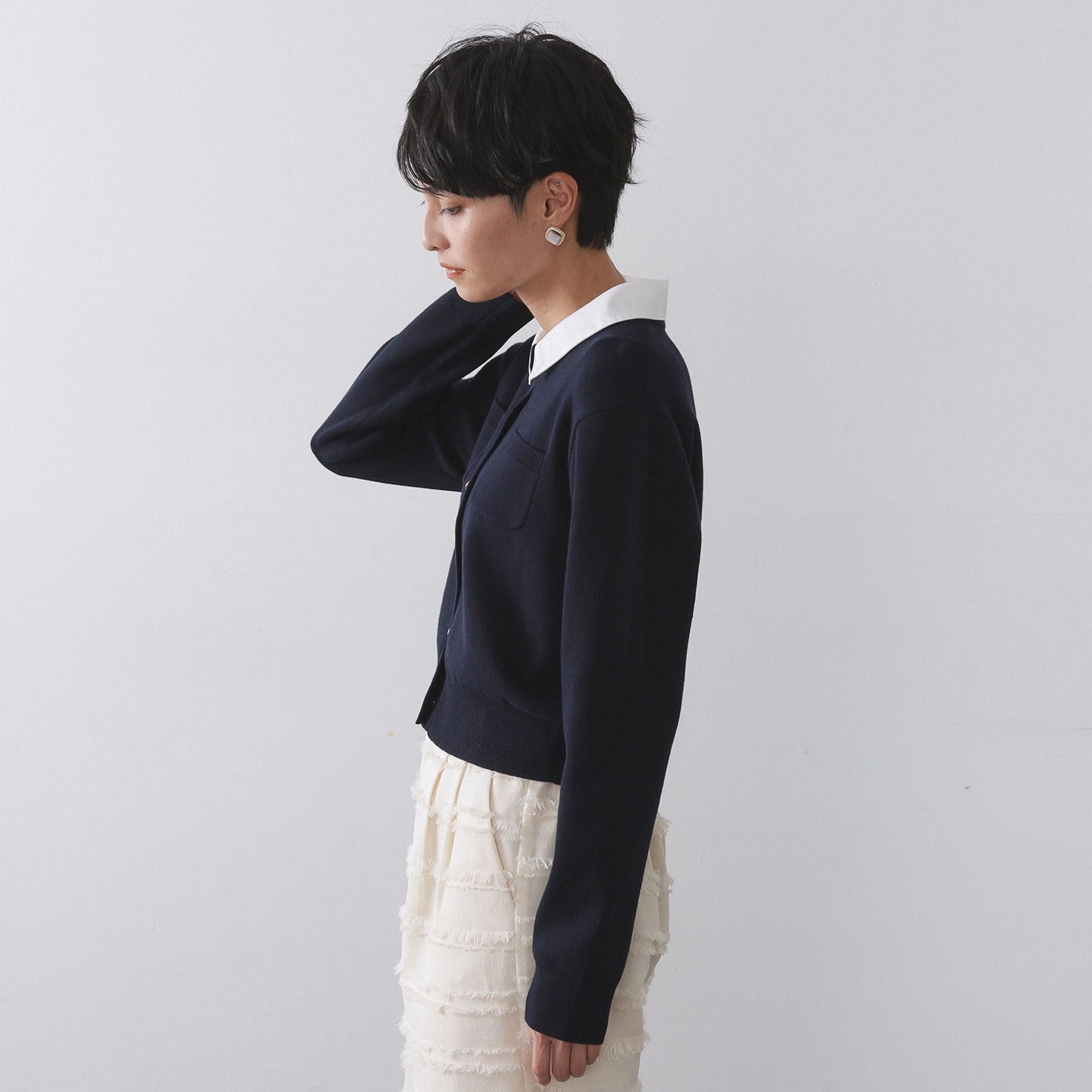 オペーク ドット クリップ OPAQUE.CLIP 衿取り外し可／金ボタンニットカーディガン【洗濯機洗い可】 （グレー(012)） グレー(012)