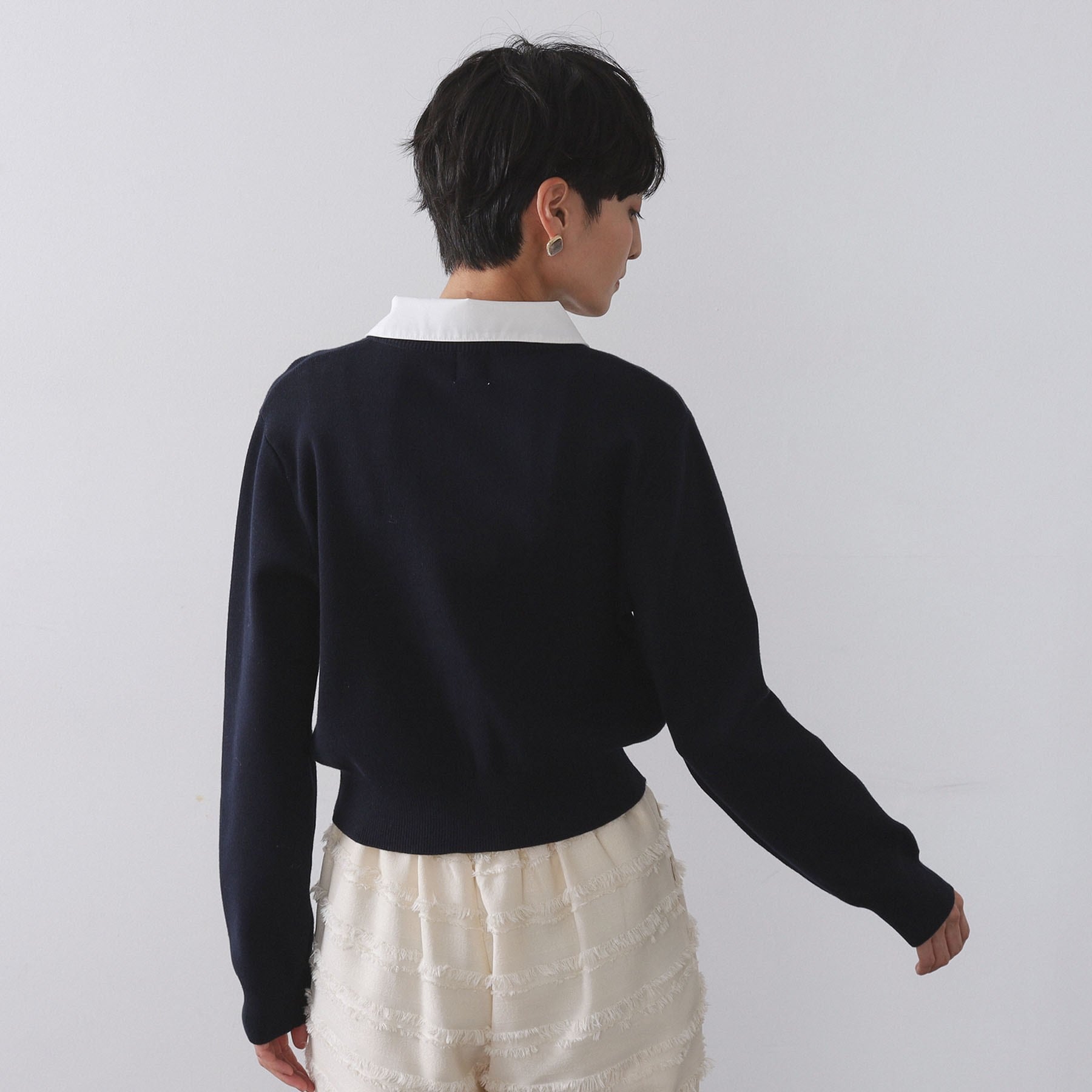 オペーク ドット クリップ OPAQUE.CLIP 衿取り外し可／金ボタンニットカーディガン【洗濯機洗い可】 （グレー(012)） グレー(012)