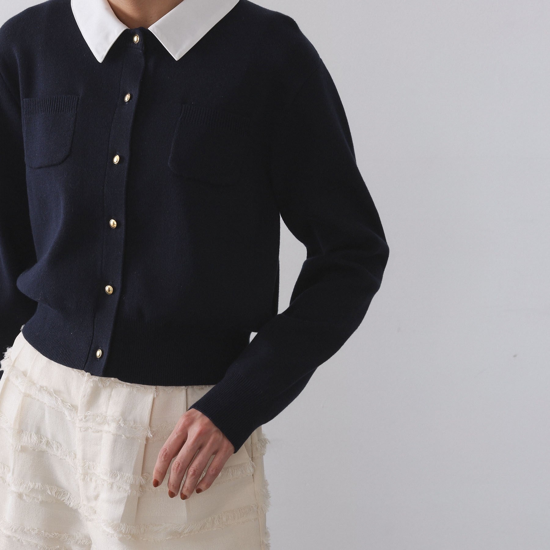 オペーク ドット クリップ OPAQUE.CLIP 衿取り外し可／金ボタンニットカーディガン【洗濯機洗い可】 （グレー(012)） グレー(012)