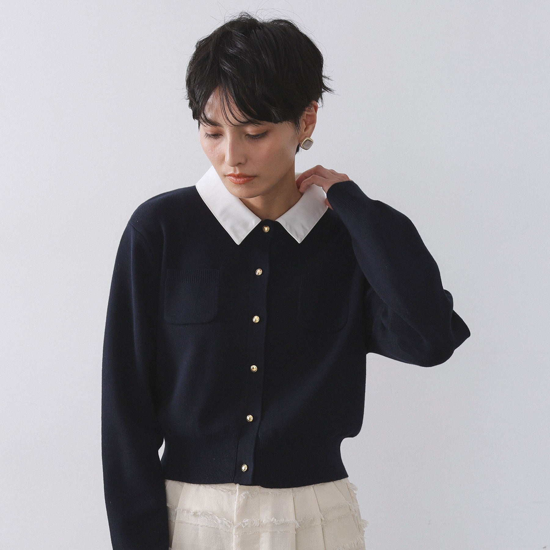 オペーク ドット クリップ OPAQUE.CLIP 衿取り外し可／金ボタンニットカーディガン【洗濯機洗い可】 （ネイビー(094)） ネイビー(094)