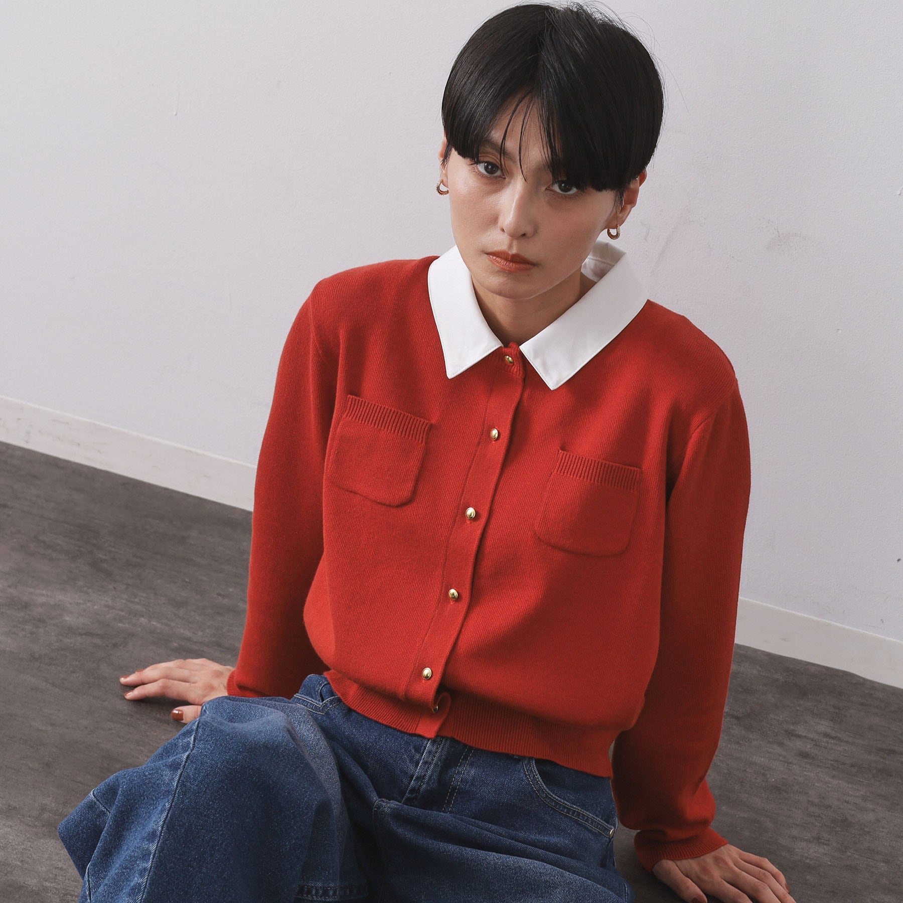 オペーク ドット クリップ OPAQUE.CLIP 衿取り外し可／金ボタンニットカーディガン【洗濯機洗い可】 （オレンジ(067)） オレンジ(067)