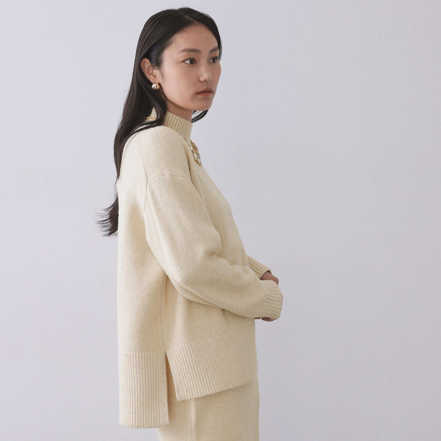 オペーク ドット クリップ OPAQUE.CLIP ラメスパンコールハイネックミドルゲージニット／セットアップ対応可【洗濯機洗い可】 （ブルーグリーン(697)） ブルーグリーン(697)