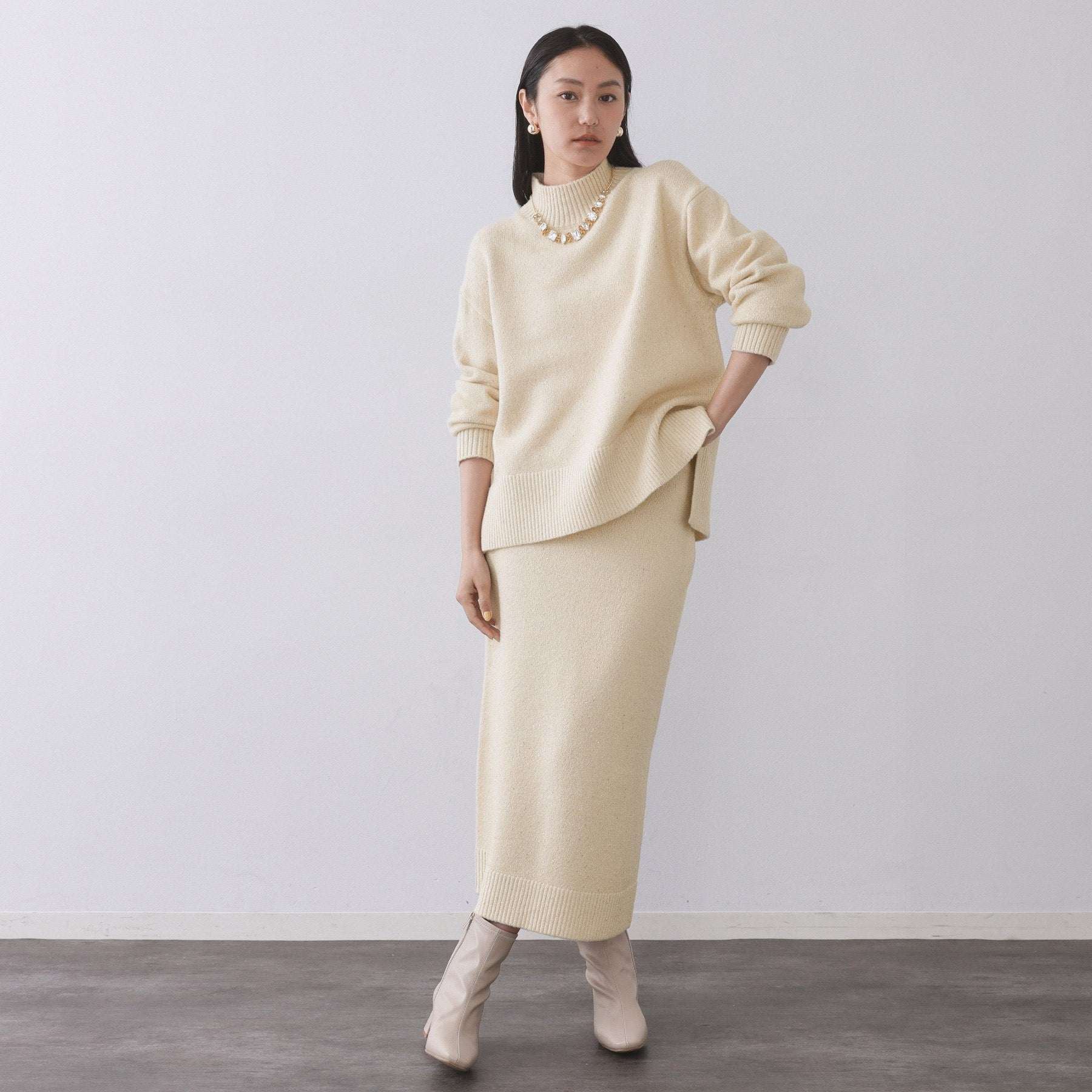 オペーク ドット クリップ OPAQUE.CLIP ラメスパンコールハイネックミドルゲージニット／セットアップ対応可【洗濯機洗い可】 （ブルーグリーン(697)） ブルーグリーン(697)