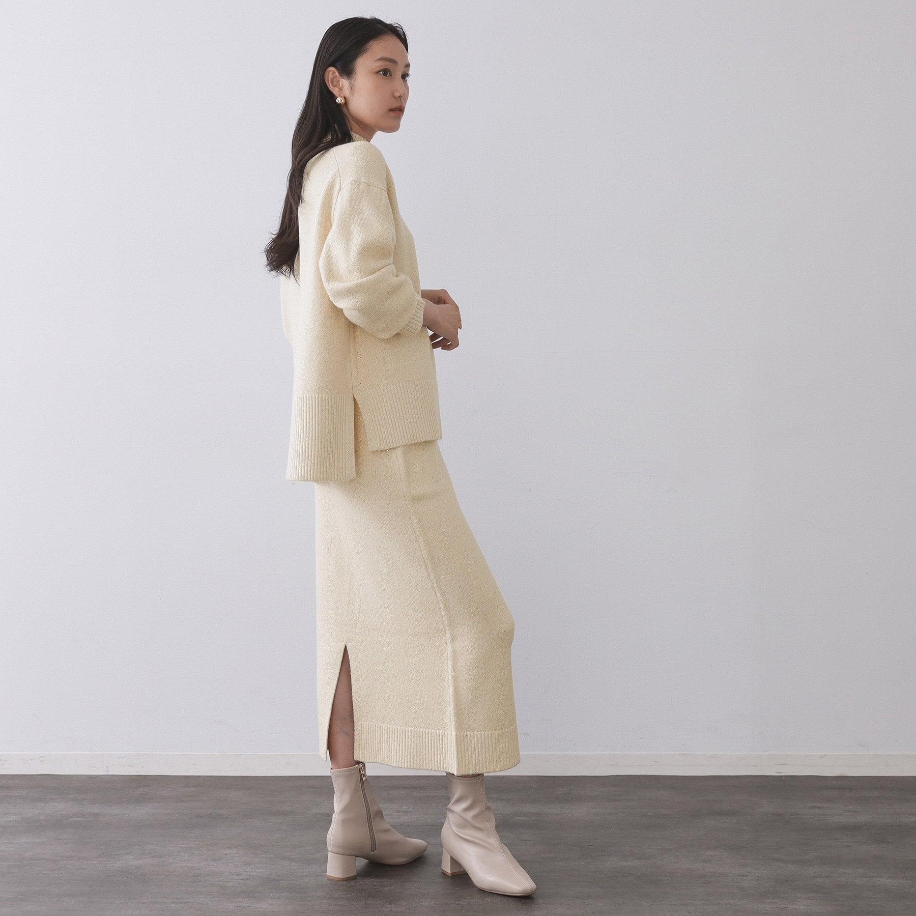 オペーク ドット クリップ OPAQUE.CLIP ラメスパンコールハイネックミドルゲージニット／セットアップ対応可【洗濯機洗い可】 （ブルーグリーン(697)） ブルーグリーン(697)