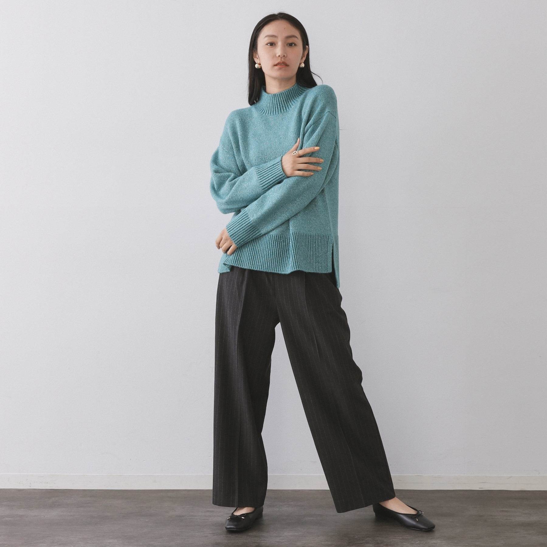 オペーク ドット クリップ OPAQUE.CLIP ラメスパンコールハイネックミドルゲージニット／セットアップ対応可【洗濯機洗い可】 （ブルーグリーン(697)） ブルーグリーン(697)