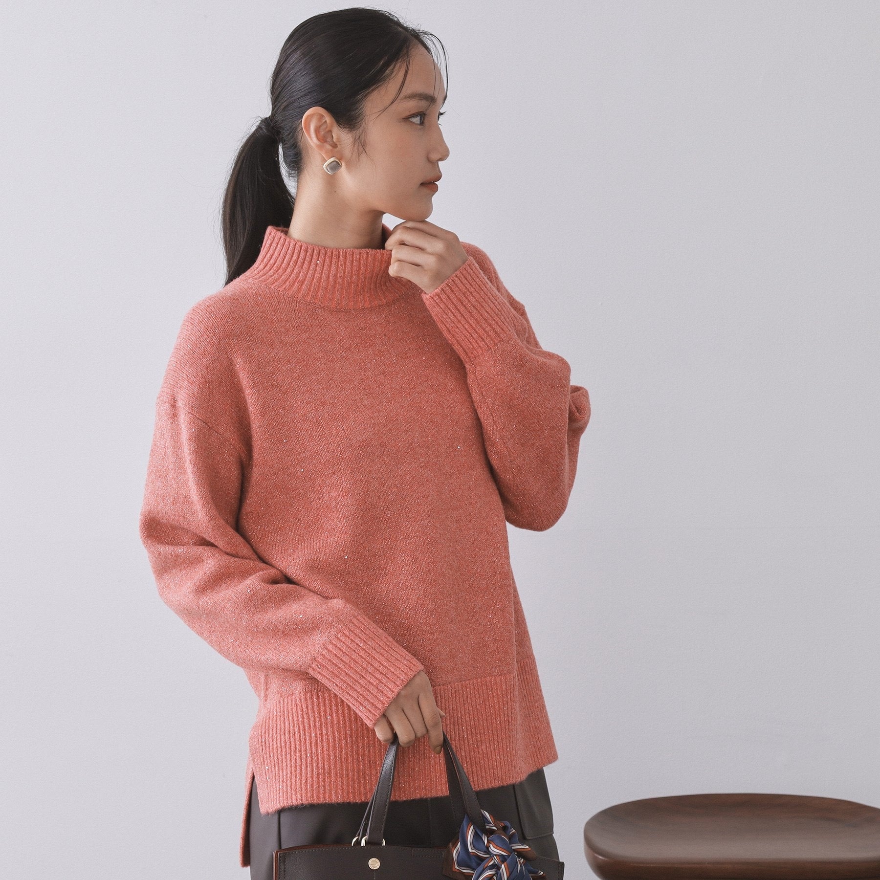 オペーク ドット クリップ OPAQUE.CLIP ラメスパンコールハイネックミドルゲージニット／セットアップ対応可【洗濯機洗い可】 （ブルーグリーン(697)） ブルーグリーン(697)