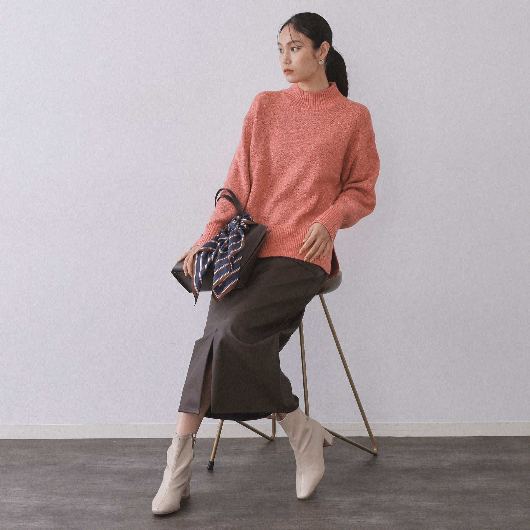 オペーク ドット クリップ OPAQUE.CLIP ラメスパンコールハイネックミドルゲージニット／セットアップ対応可【洗濯機洗い可】 （ブルーグリーン(697)） ブルーグリーン(697)