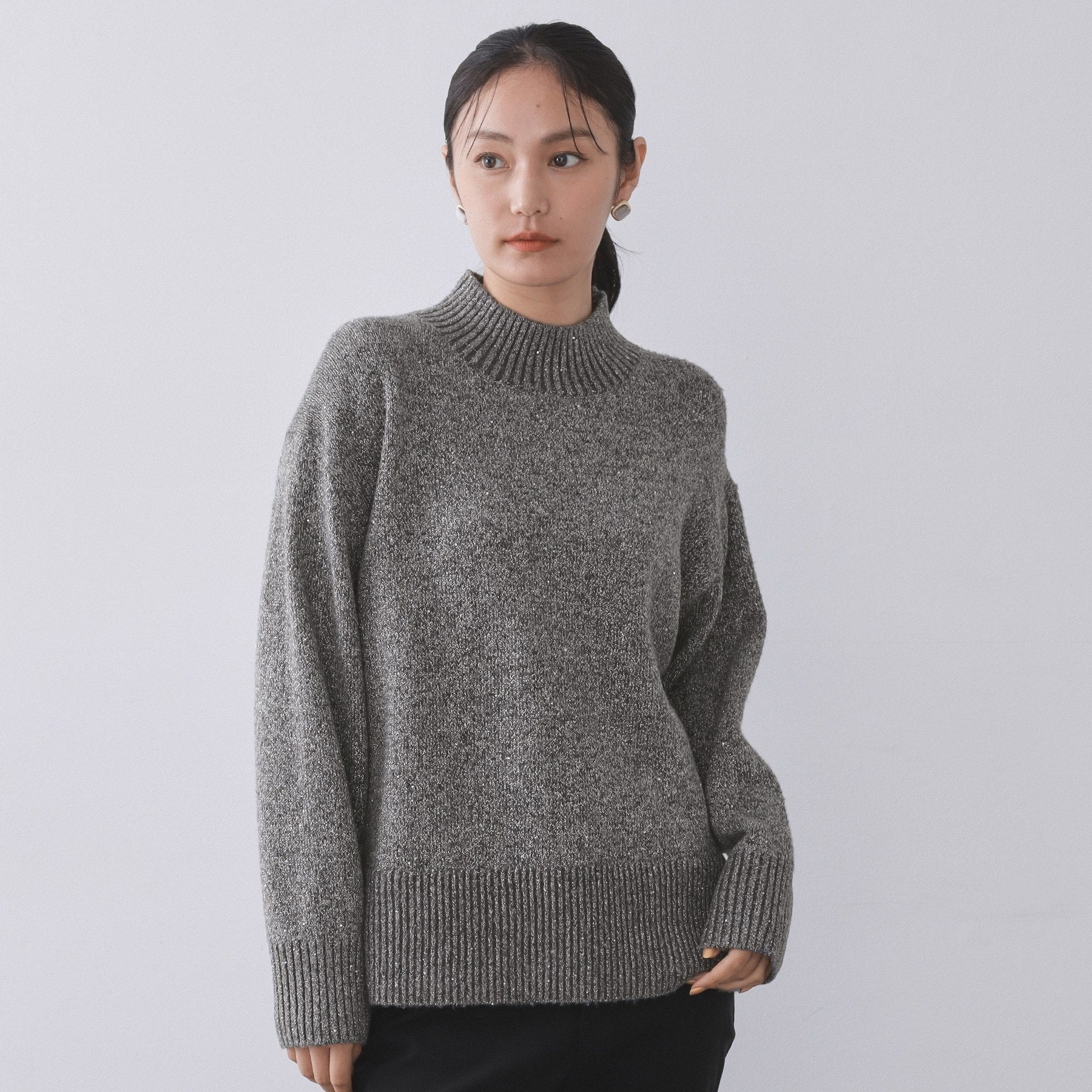 オペーク ドット クリップ OPAQUE.CLIP ラメスパンコールハイネックミドルゲージニット／セットアップ対応可【洗濯機洗い可】 （ブルーグリーン(697)） ブルーグリーン(697)