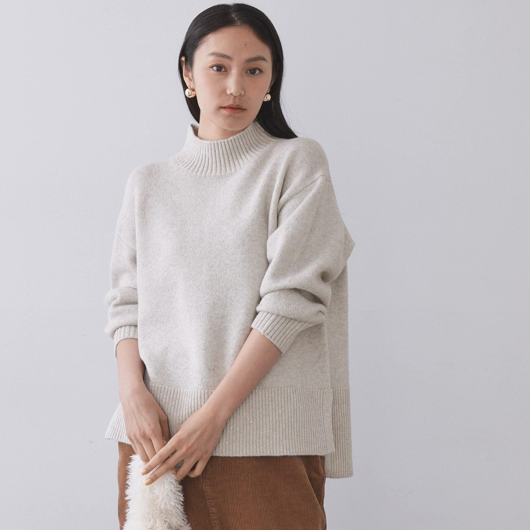 オペーク ドット クリップ OPAQUE.CLIP ラメスパンコールハイネックミドルゲージニット／セットアップ対応可【洗濯機洗い可】 （ブルーグリーン(697)） ブルーグリーン(697)