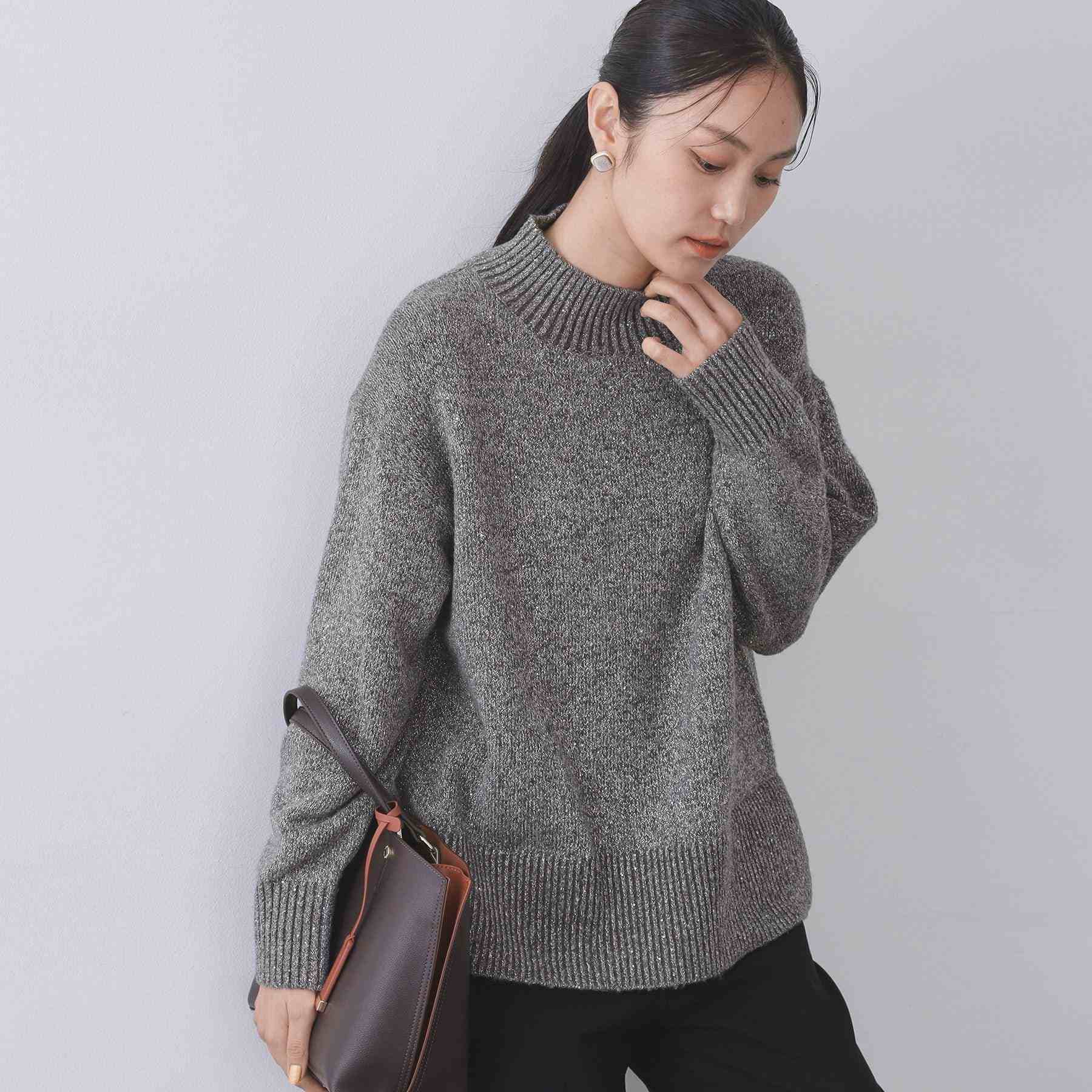 オペーク ドット クリップ OPAQUE.CLIP ラメスパンコールハイネックミドルゲージニット／セットアップ対応可【洗濯機洗い可】 （ブルーグリーン(697)） ブルーグリーン(697)