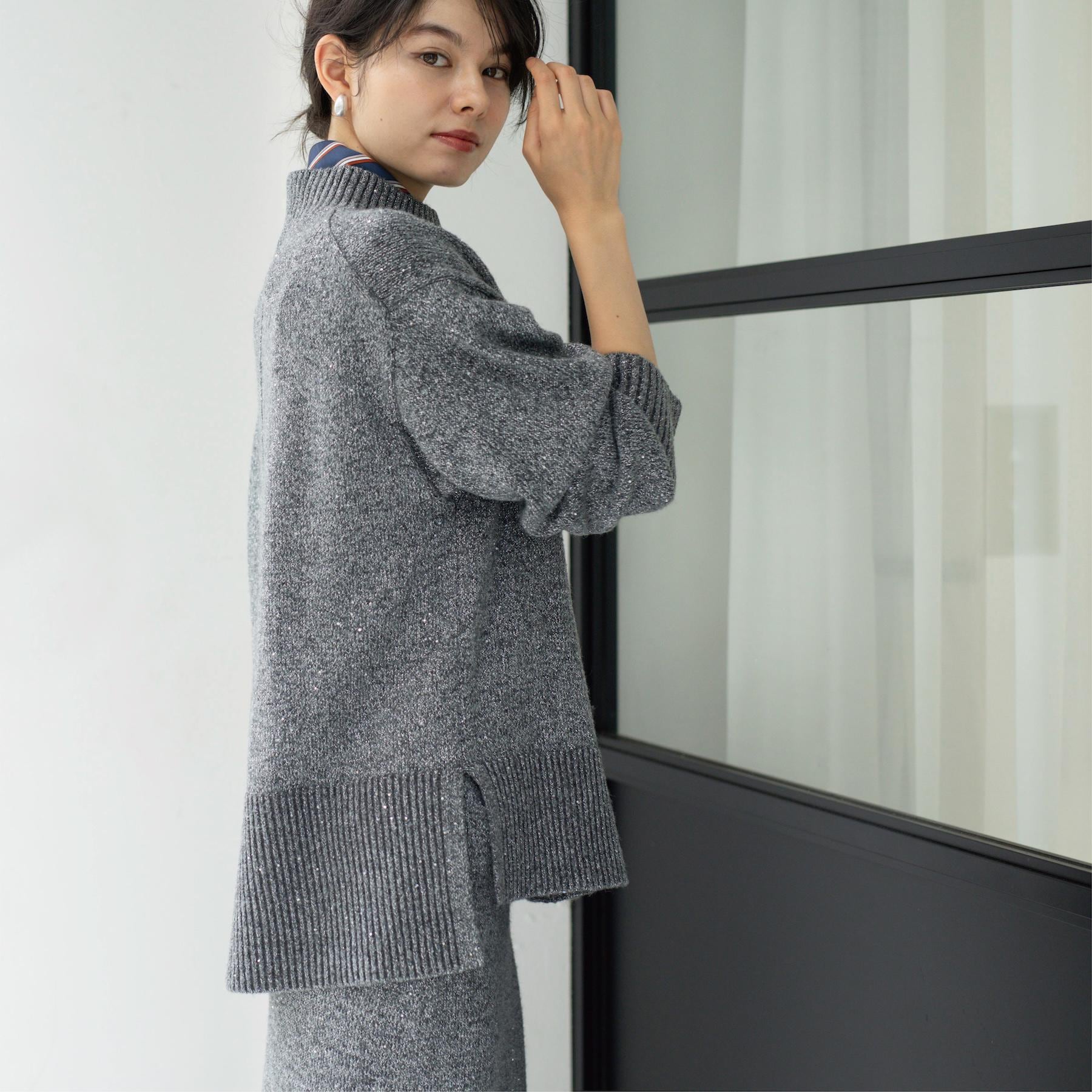 オペーク ドット クリップ OPAQUE.CLIP ラメスパンコールハイネックミドルゲージニット／セットアップ対応可【洗濯機洗い可】 （チャコールグレー(614)） チャコールグレー(614)
