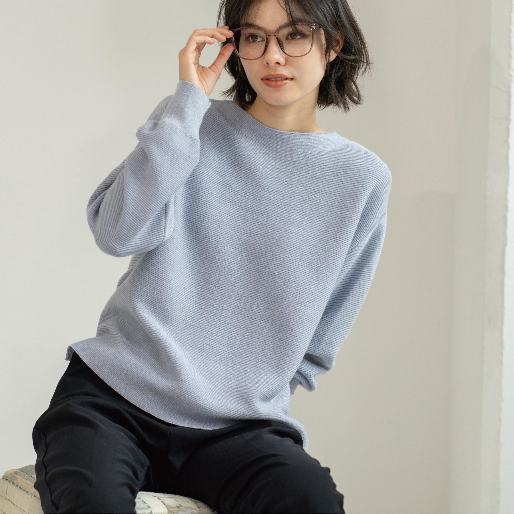 オペーク ドット クリップ OPAQUE.CLIP ラメガーターボートネックニット【洗濯機洗い可】 （サックスブルー(690)） サックスブルー(690)