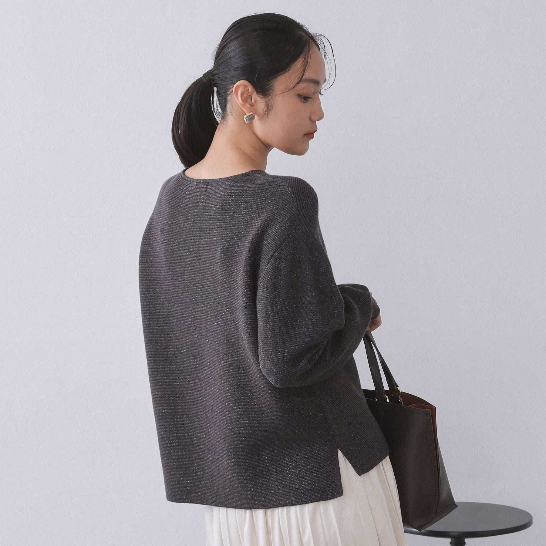 オペーク ドット クリップ OPAQUE.CLIP ラメガーターボートネックニット【洗濯機洗い可】 （サックスブルー(690)） サックスブルー(690)