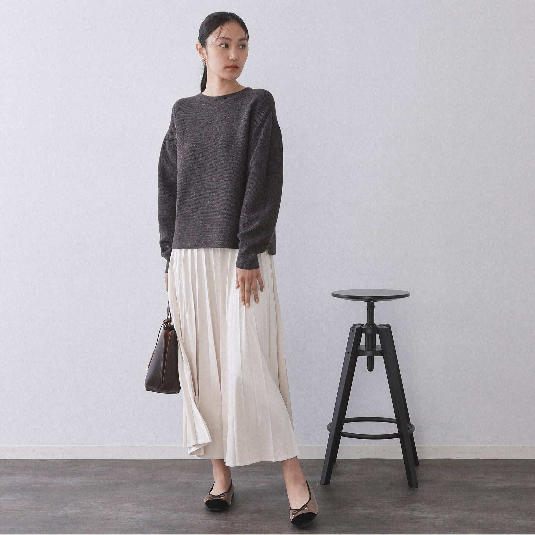 オペーク ドット クリップ OPAQUE.CLIP ラメガーターボートネックニット【洗濯機洗い可】 （サックスブルー(690)） サックスブルー(690)