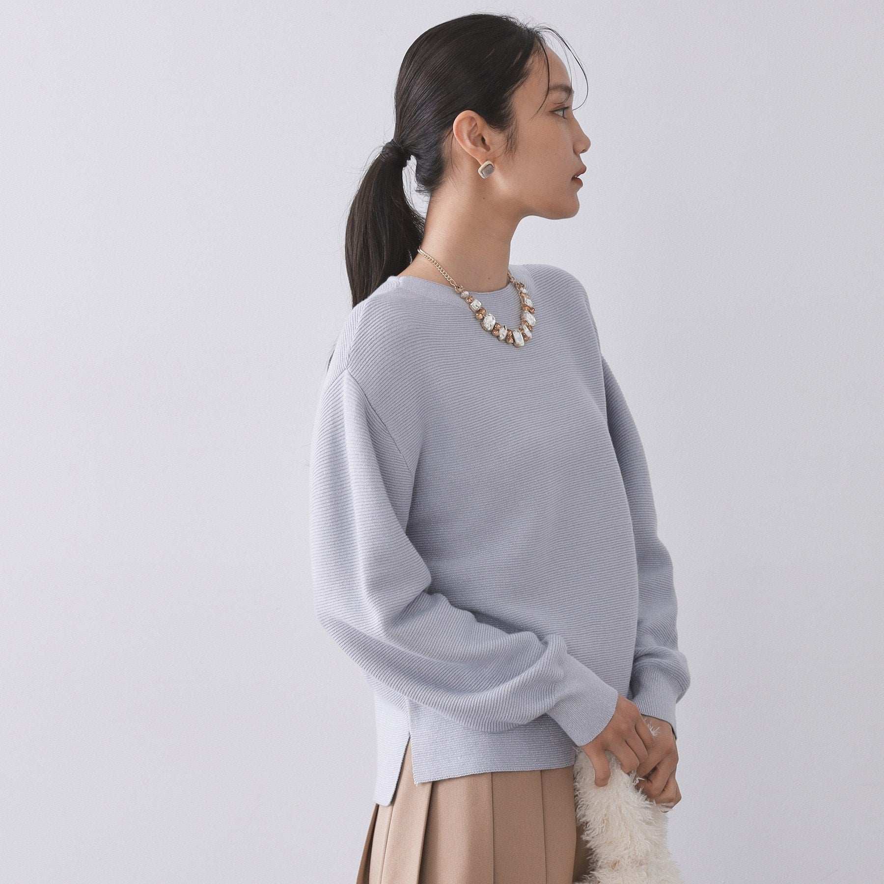 オペーク ドット クリップ OPAQUE.CLIP ラメガーターボートネックニット【洗濯機洗い可】 （サックスブルー(690)） サックスブルー(690)