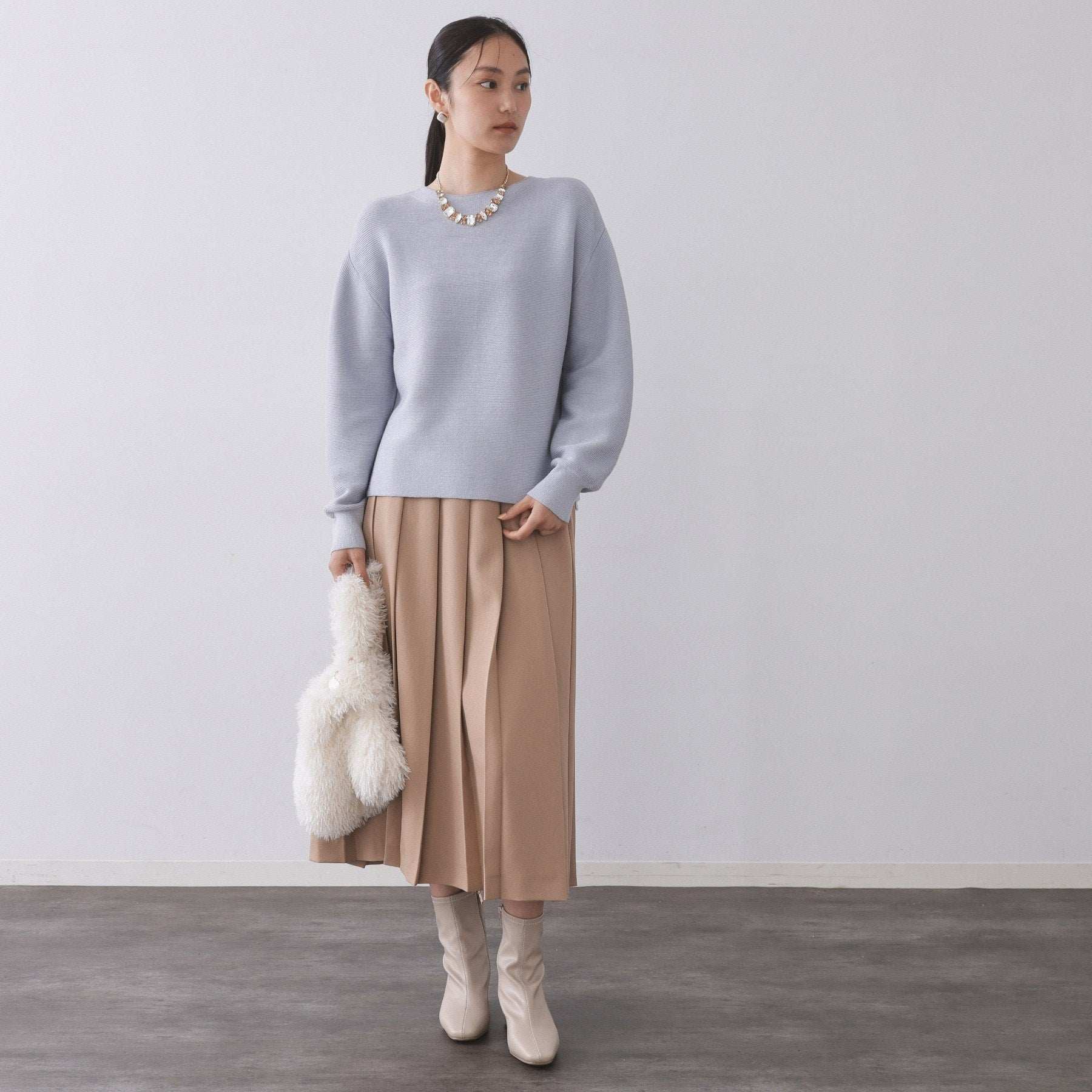 オペーク ドット クリップ OPAQUE.CLIP ラメガーターボートネックニット【洗濯機洗い可】 （サックスブルー(690)） サックスブルー(690)