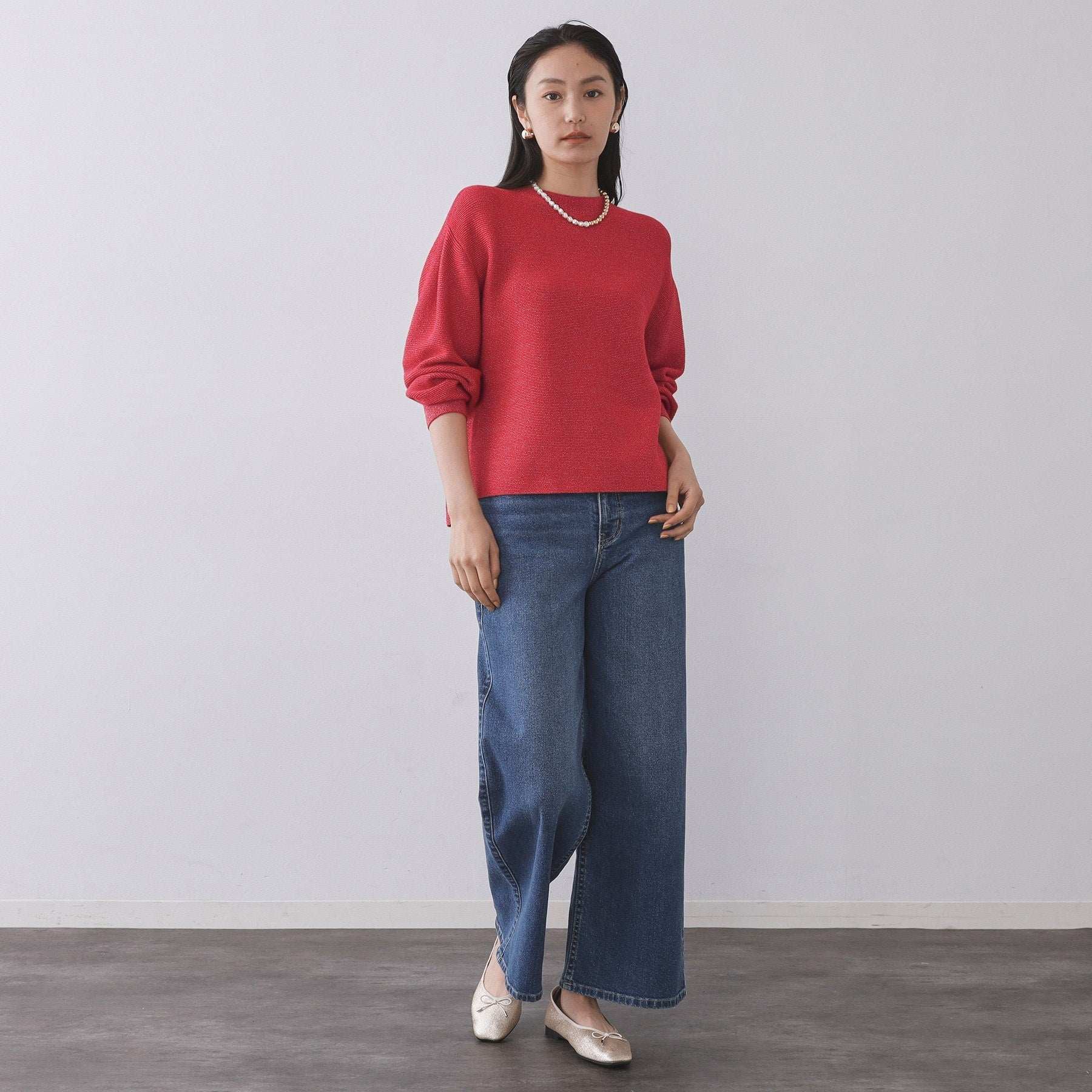 オペーク ドット クリップ OPAQUE.CLIP ラメガーターボートネックニット【洗濯機洗い可】 （サックスブルー(690)） サックスブルー(690)