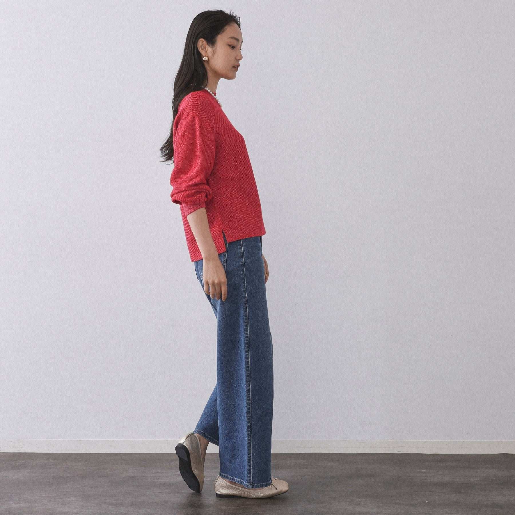 オペーク ドット クリップ OPAQUE.CLIP ラメガーターボートネックニット【洗濯機洗い可】 （サックスブルー(690)） サックスブルー(690)