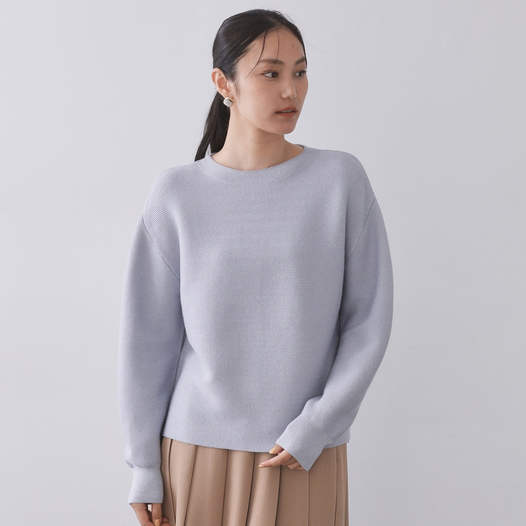 オペーク ドット クリップ OPAQUE.CLIP ラメガーターボートネックニット【洗濯機洗い可】 （サックスブルー(690)） サックスブルー(690)