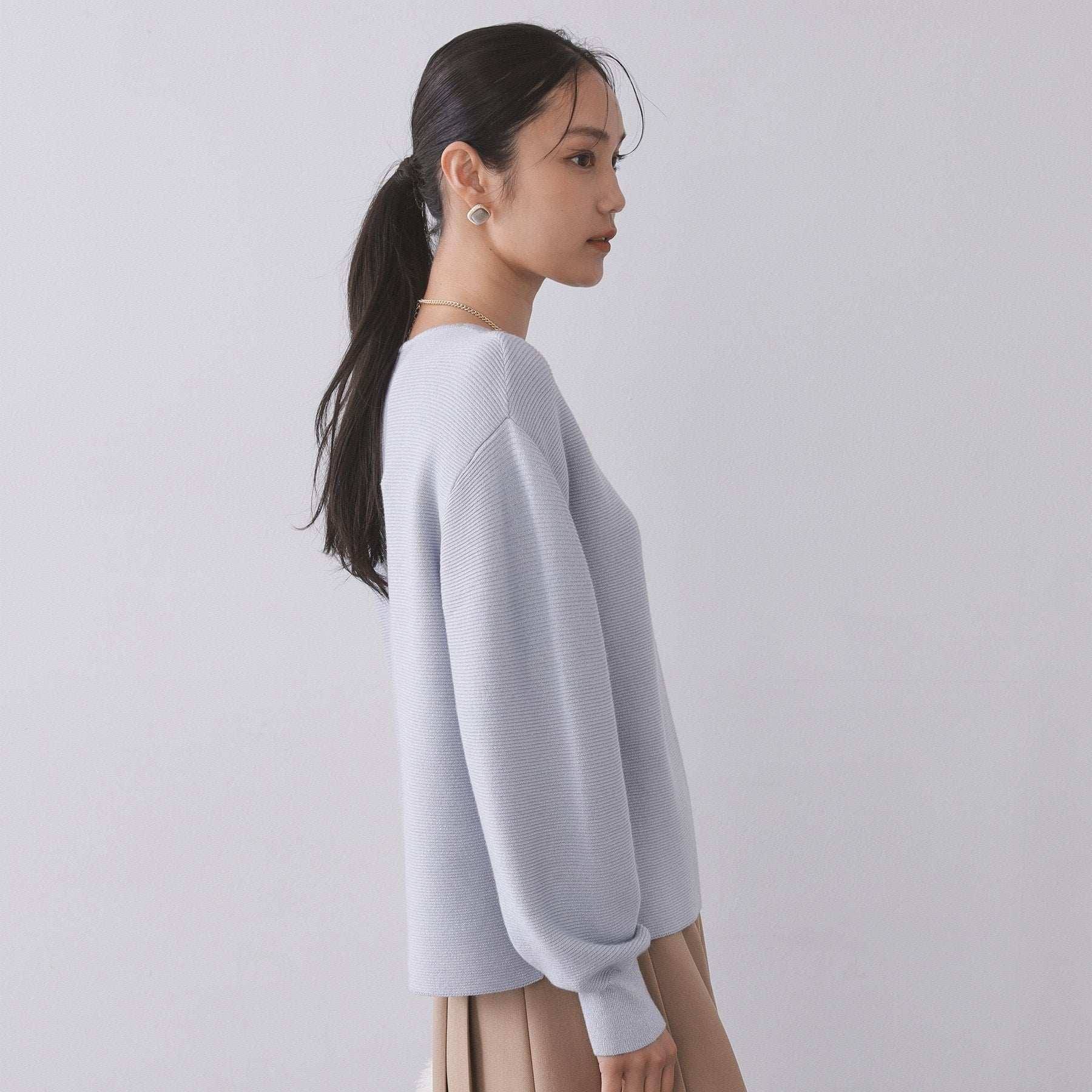 オペーク ドット クリップ OPAQUE.CLIP ラメガーターボートネックニット【洗濯機洗い可】 （サックスブルー(690)） サックスブルー(690)