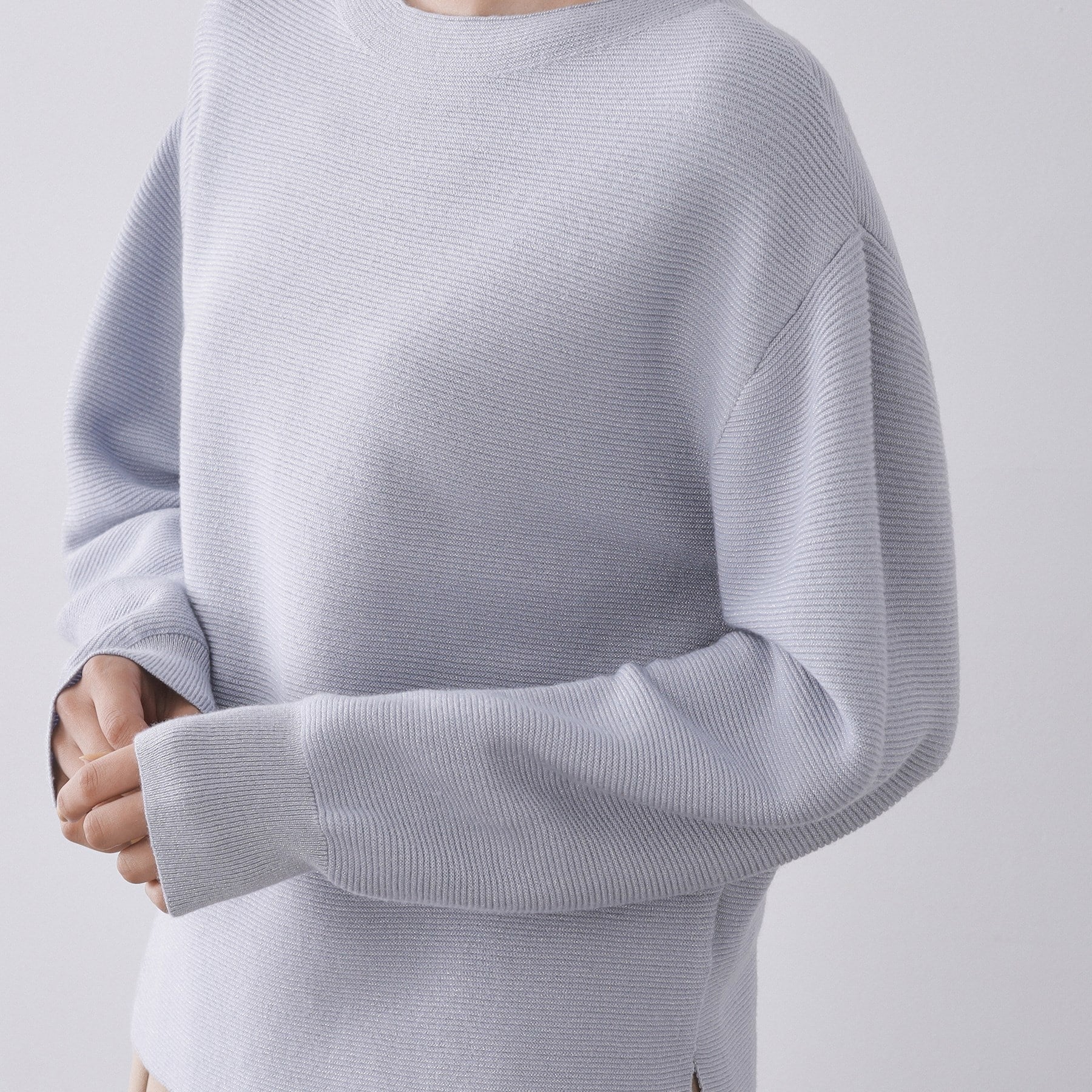 オペーク ドット クリップ OPAQUE.CLIP ラメガーターボートネックニット【洗濯機洗い可】 （サックスブルー(690)） サックスブルー(690)