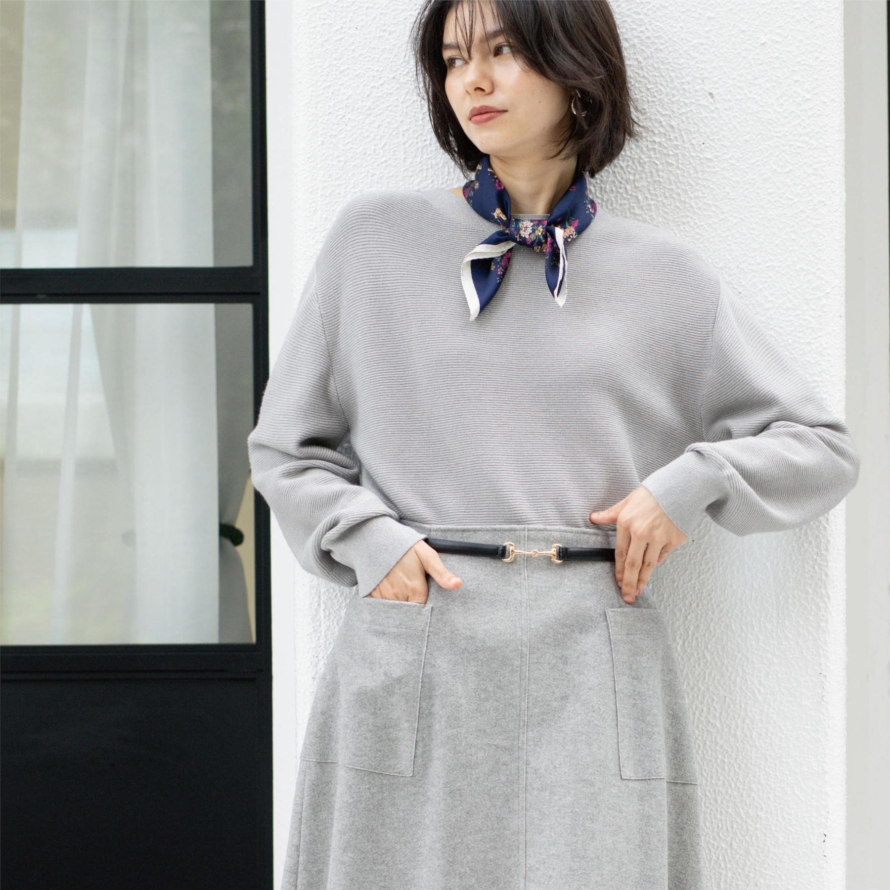 オペーク ドット クリップ OPAQUE.CLIP ラメガーターボートネックニット【洗濯機洗い可】 （グレー(612)） グレー(612)