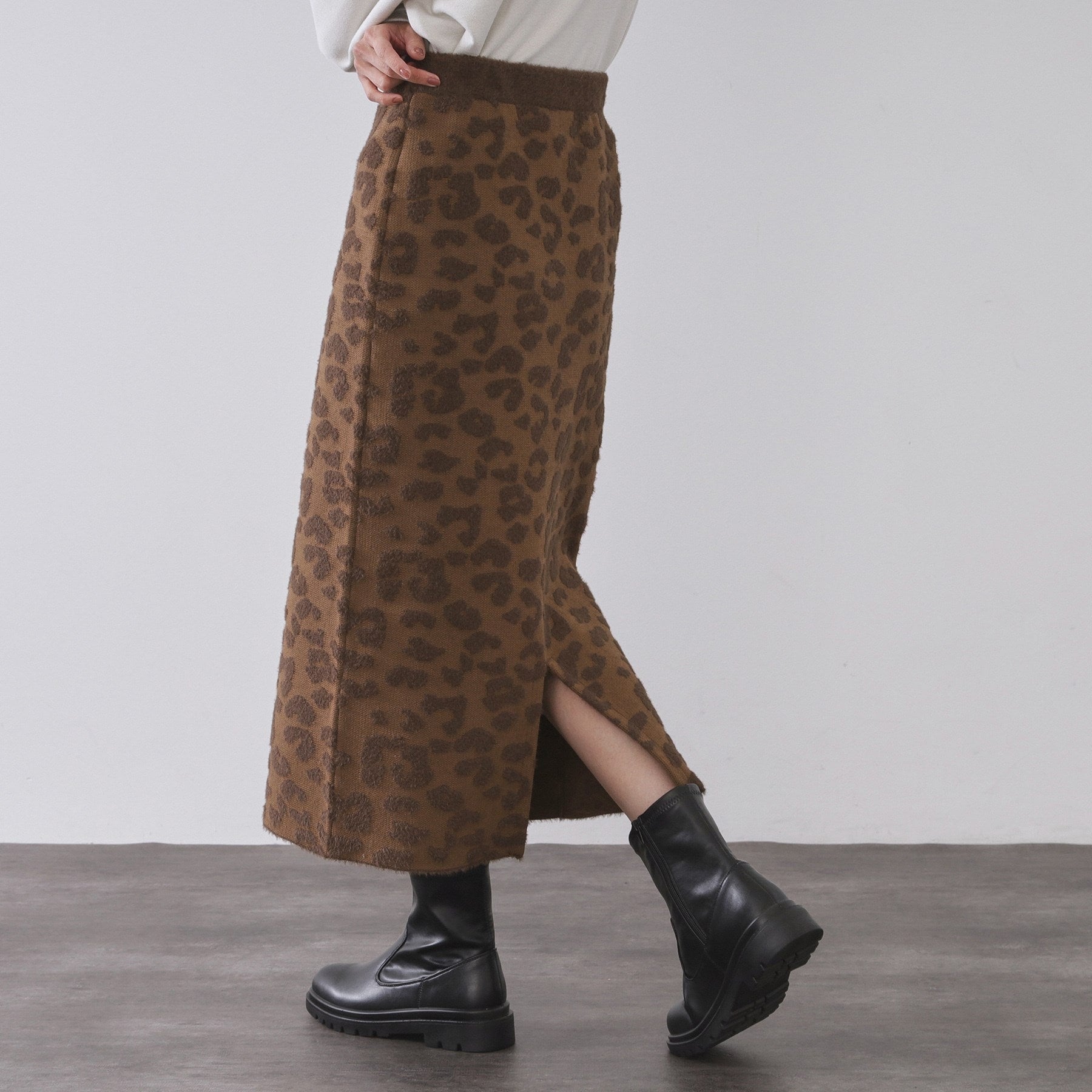 オペーク ドット クリップ OPAQUE.CLIP レオパードジャカードニットスカート【洗濯機洗い可】 （ブラウン(143)） ブラウン(143)