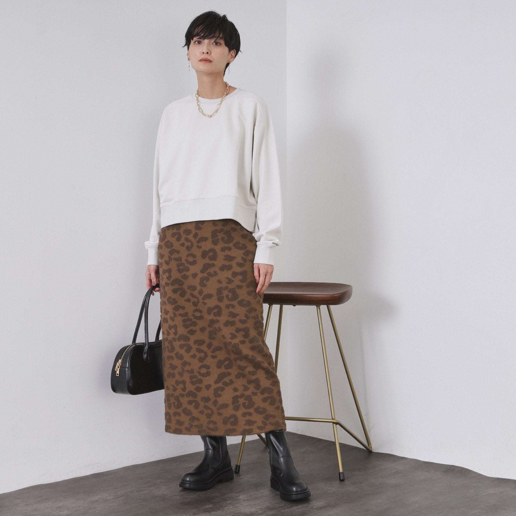 オペーク ドット クリップ OPAQUE.CLIP レオパードジャカードニットスカート【洗濯機洗い可】 （ブラウン(143)） ブラウン(143)