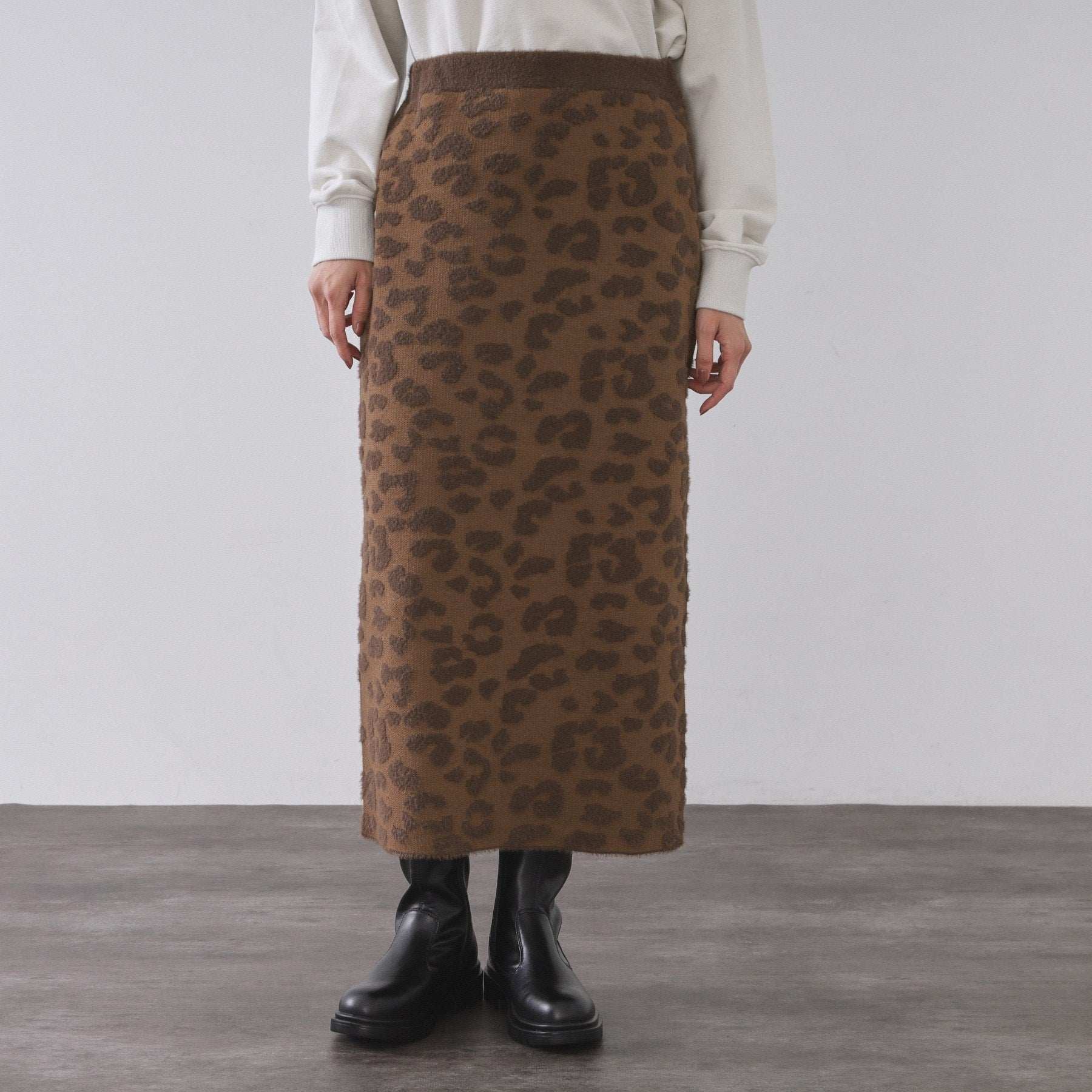 オペーク ドット クリップ OPAQUE.CLIP レオパードジャカードニットスカート【洗濯機洗い可】 （ブラウン(143)） ブラウン(143)