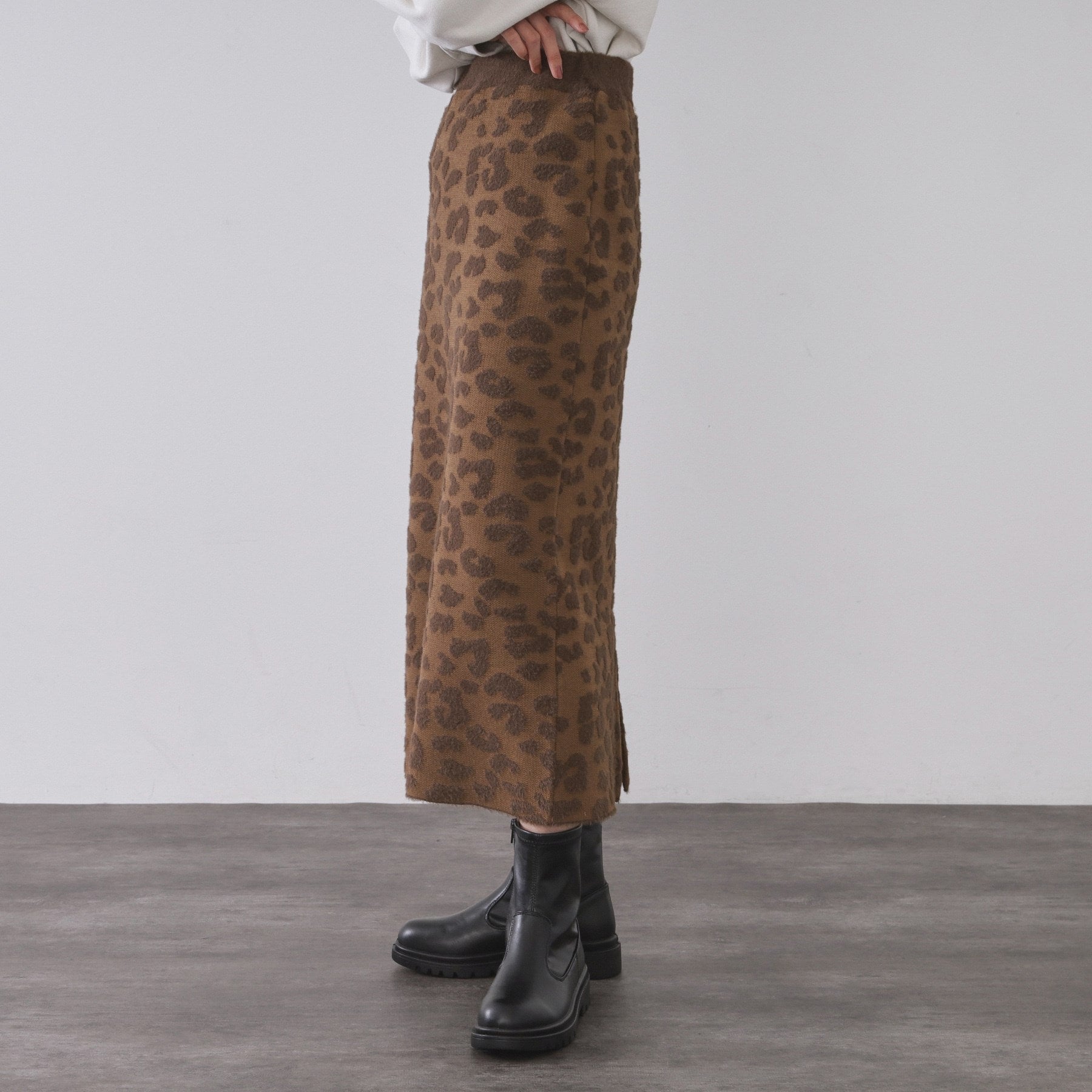 オペーク ドット クリップ OPAQUE.CLIP レオパードジャカードニットスカート【洗濯機洗い可】 （ブラウン(143)） ブラウン(143)