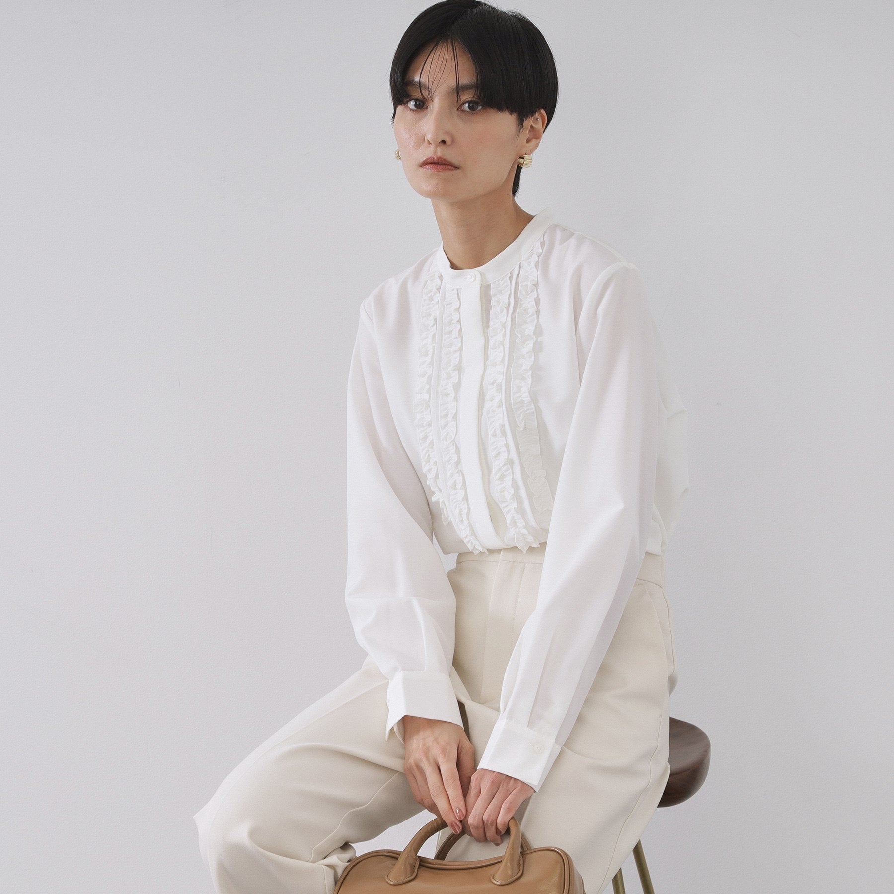 オペーク ドット クリップ OPAQUE.CLIP フロントフリルブラウス【洗濯機洗い可】 （ホワイト(001)） ホワイト(001)