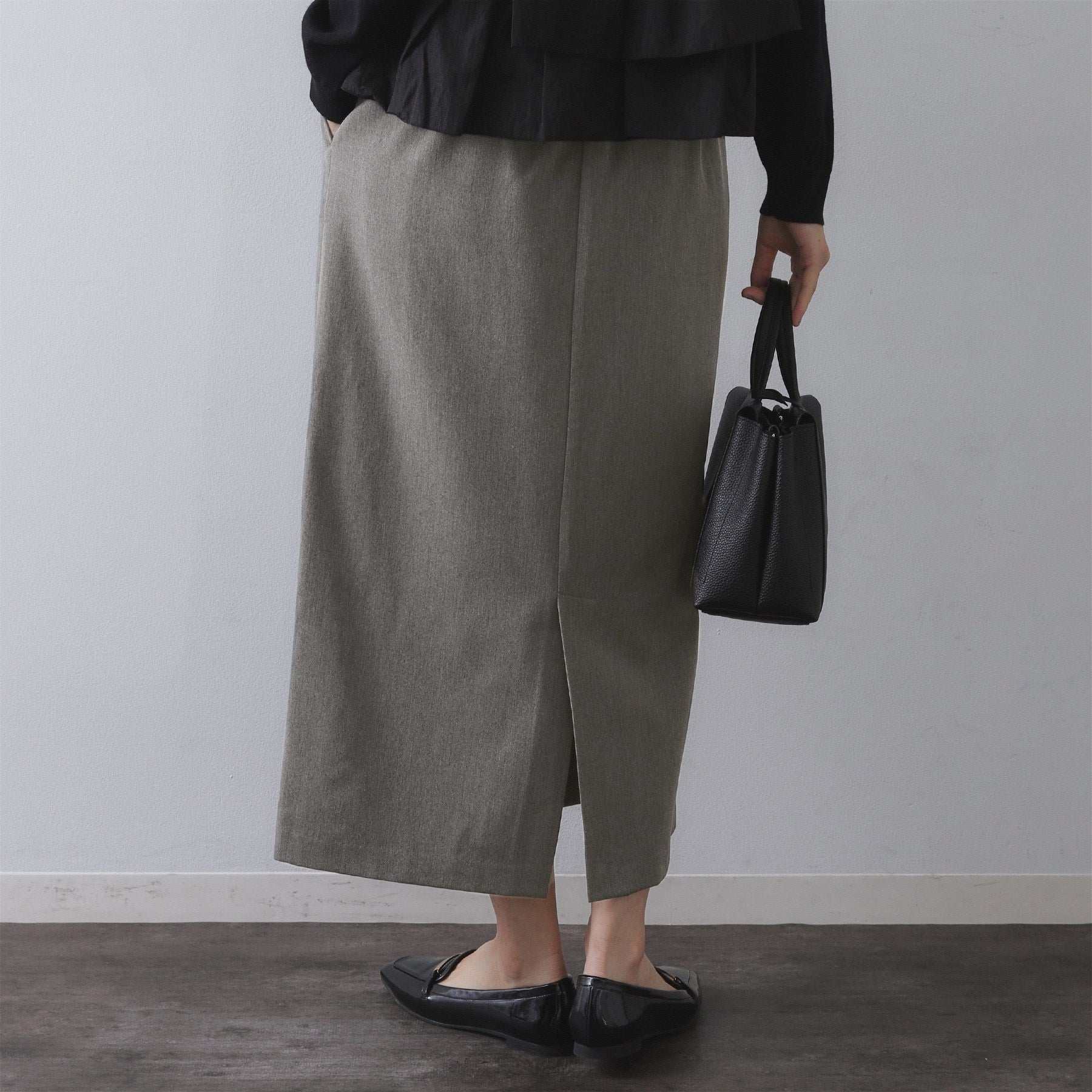 オペーク ドット クリップ OPAQUE.CLIP 裏起毛イージーナロースカート／ネオサーモ【蓄熱素材／洗濯機洗い可 （ブラック(019)） ブラック(019)