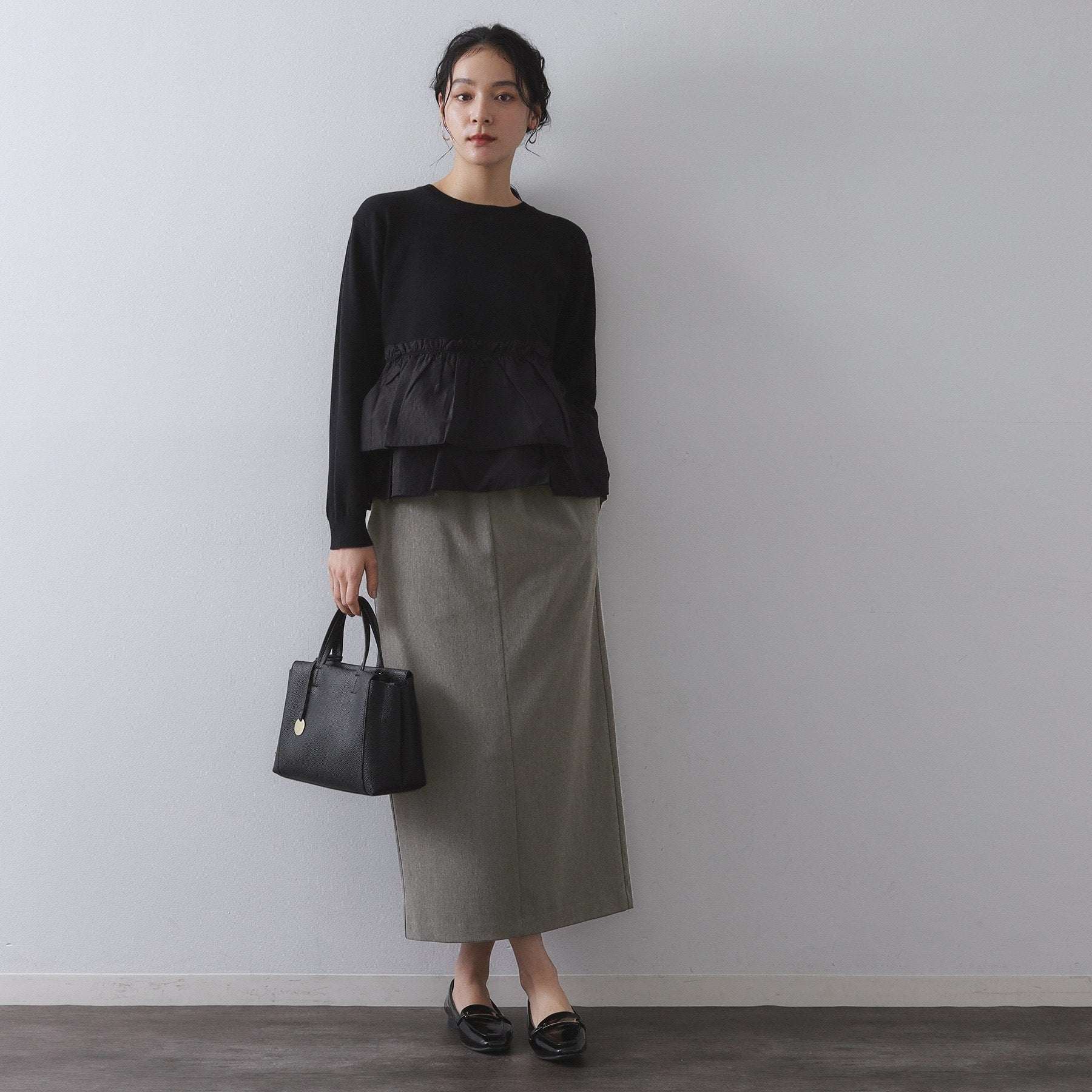 オペーク ドット クリップ OPAQUE.CLIP 裏起毛イージーナロースカート／ネオサーモ【蓄熱素材／洗濯機洗い可 （ブラック(019)） ブラック(019)