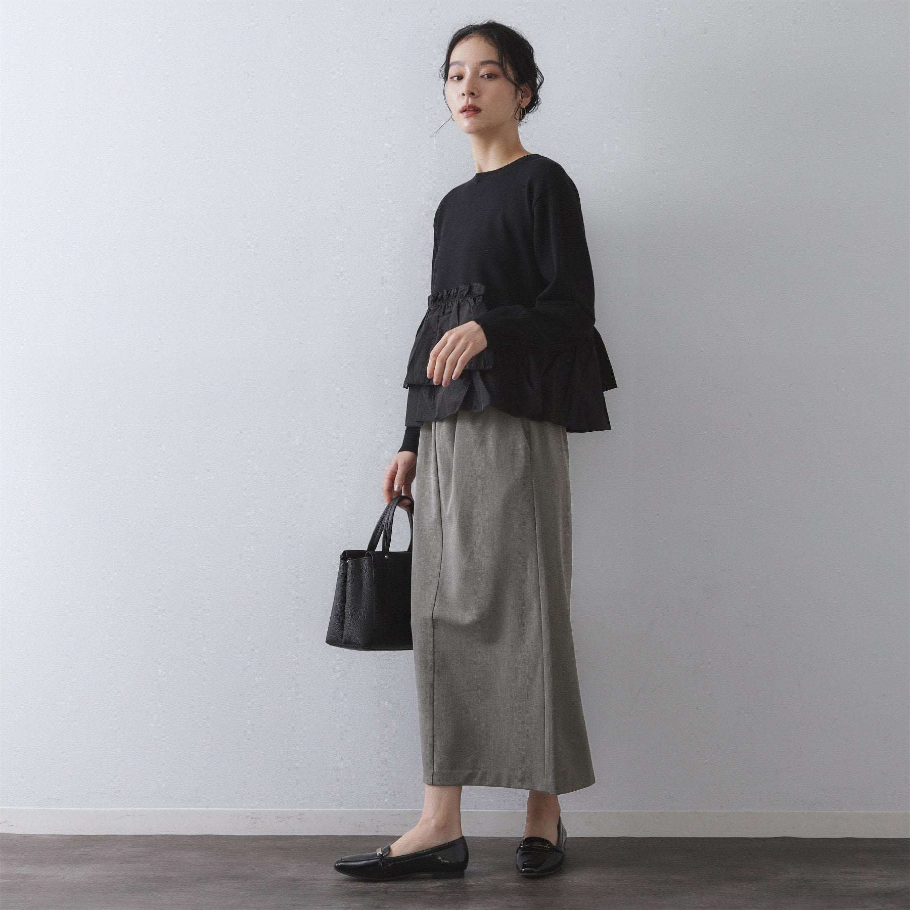 オペーク ドット クリップ OPAQUE.CLIP 裏起毛イージーナロースカート／ネオサーモ【蓄熱素材／洗濯機洗い可 （ブラック(019)） ブラック(019)