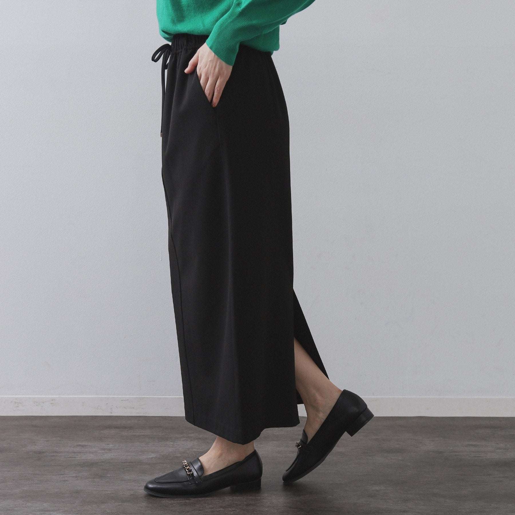 オペーク ドット クリップ OPAQUE.CLIP 裏起毛イージーナロースカート／ネオサーモ【蓄熱素材／洗濯機洗い可 （ブラック(019)） ブラック(019)