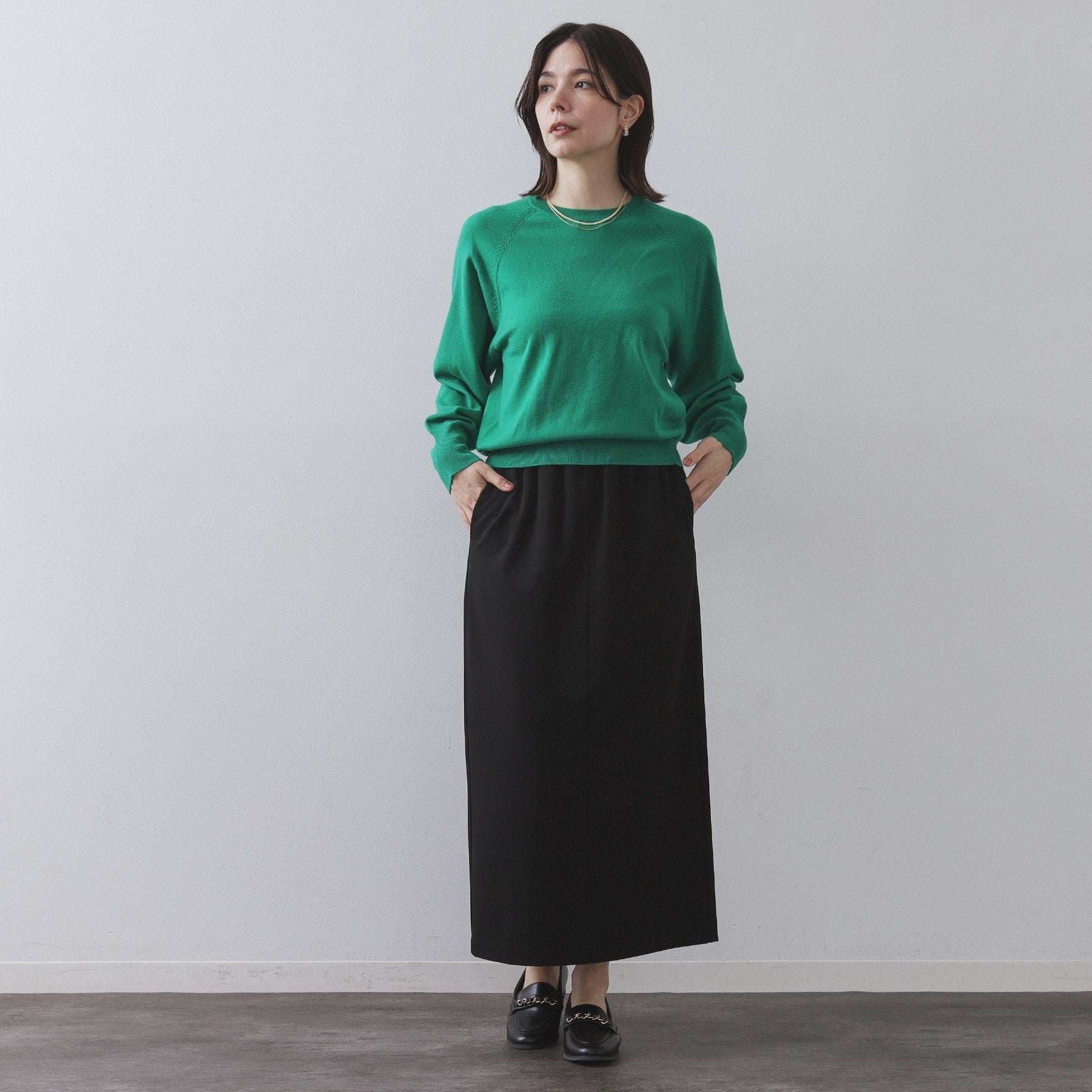 オペーク ドット クリップ OPAQUE.CLIP 裏起毛イージーナロースカート／ネオサーモ【蓄熱素材／洗濯機洗い可 （ブラック(019)） ブラック(019)