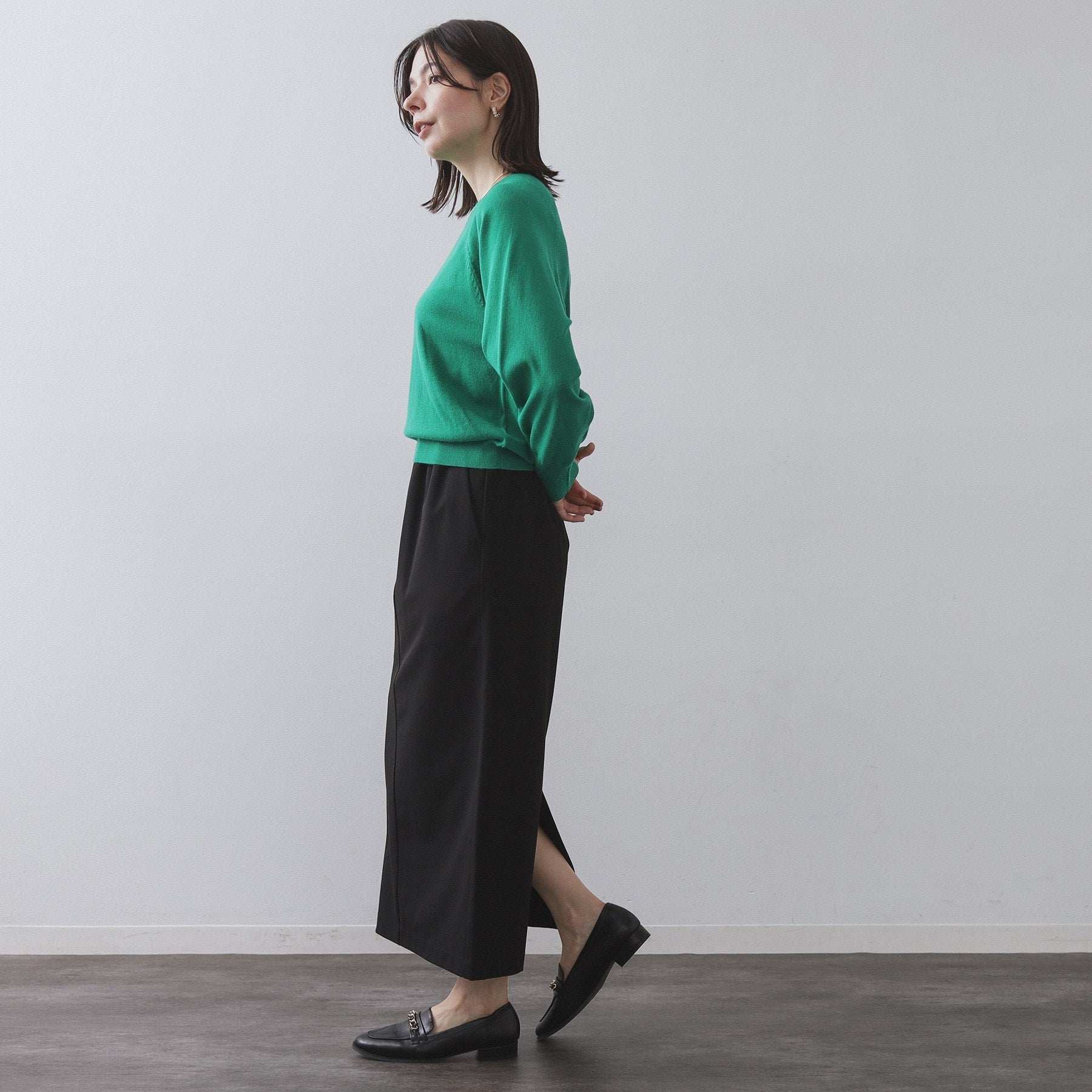 オペーク ドット クリップ OPAQUE.CLIP 裏起毛イージーナロースカート／ネオサーモ【蓄熱素材／洗濯機洗い可 （ブラック(019)） ブラック(019)