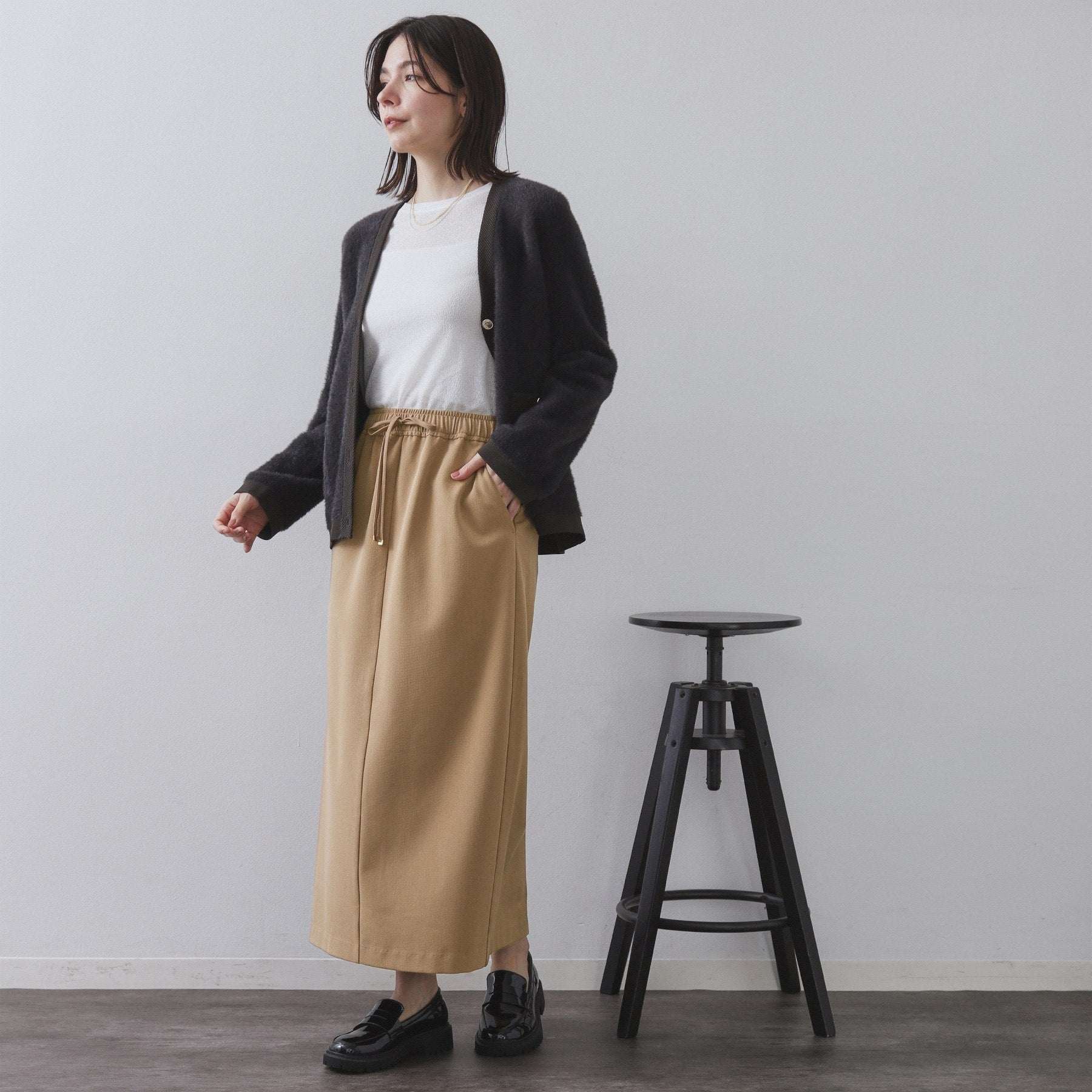 オペーク ドット クリップ OPAQUE.CLIP 裏起毛イージーナロースカート／ネオサーモ【蓄熱素材／洗濯機洗い可 （ブラック(019)） ブラック(019)