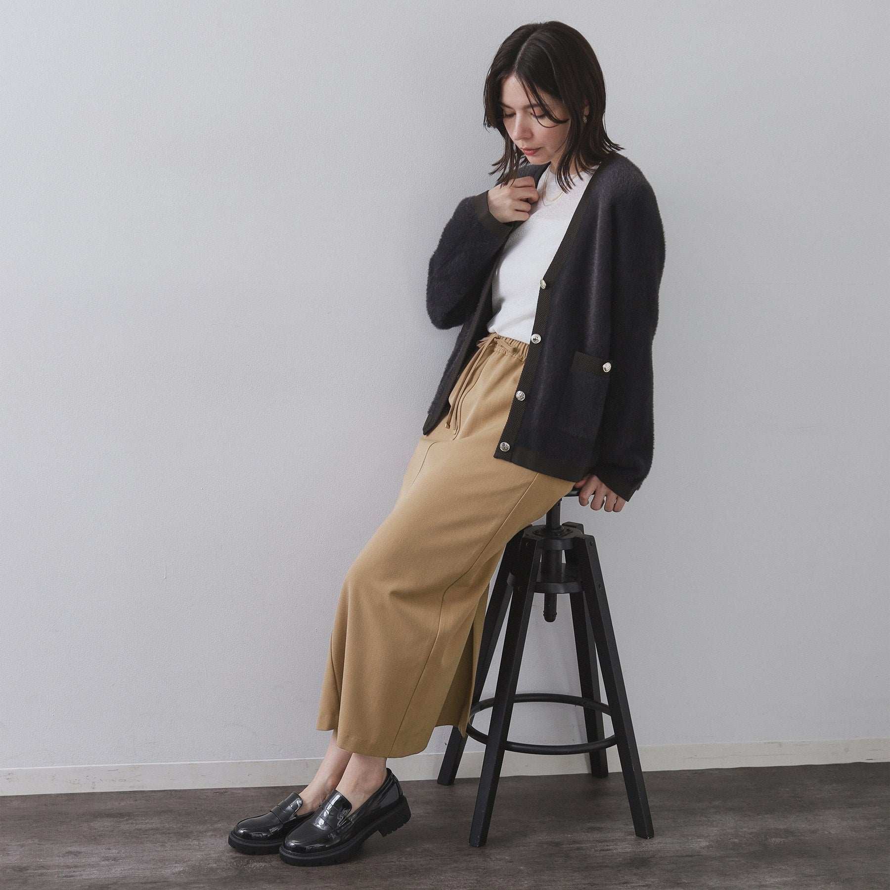 オペーク ドット クリップ OPAQUE.CLIP 裏起毛イージーナロースカート／ネオサーモ【蓄熱素材／洗濯機洗い可 （ブラック(019)） ブラック(019)