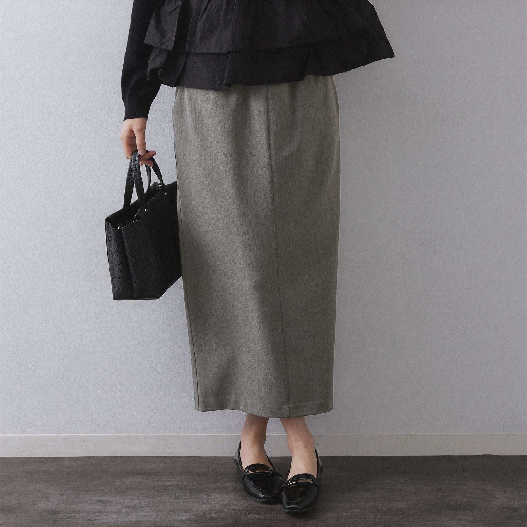 オペーク ドット クリップ OPAQUE.CLIP 裏起毛イージーナロースカート／ネオサーモ【蓄熱素材／洗濯機洗い可 （チャコールグレー(014)） チャコールグレー(014)