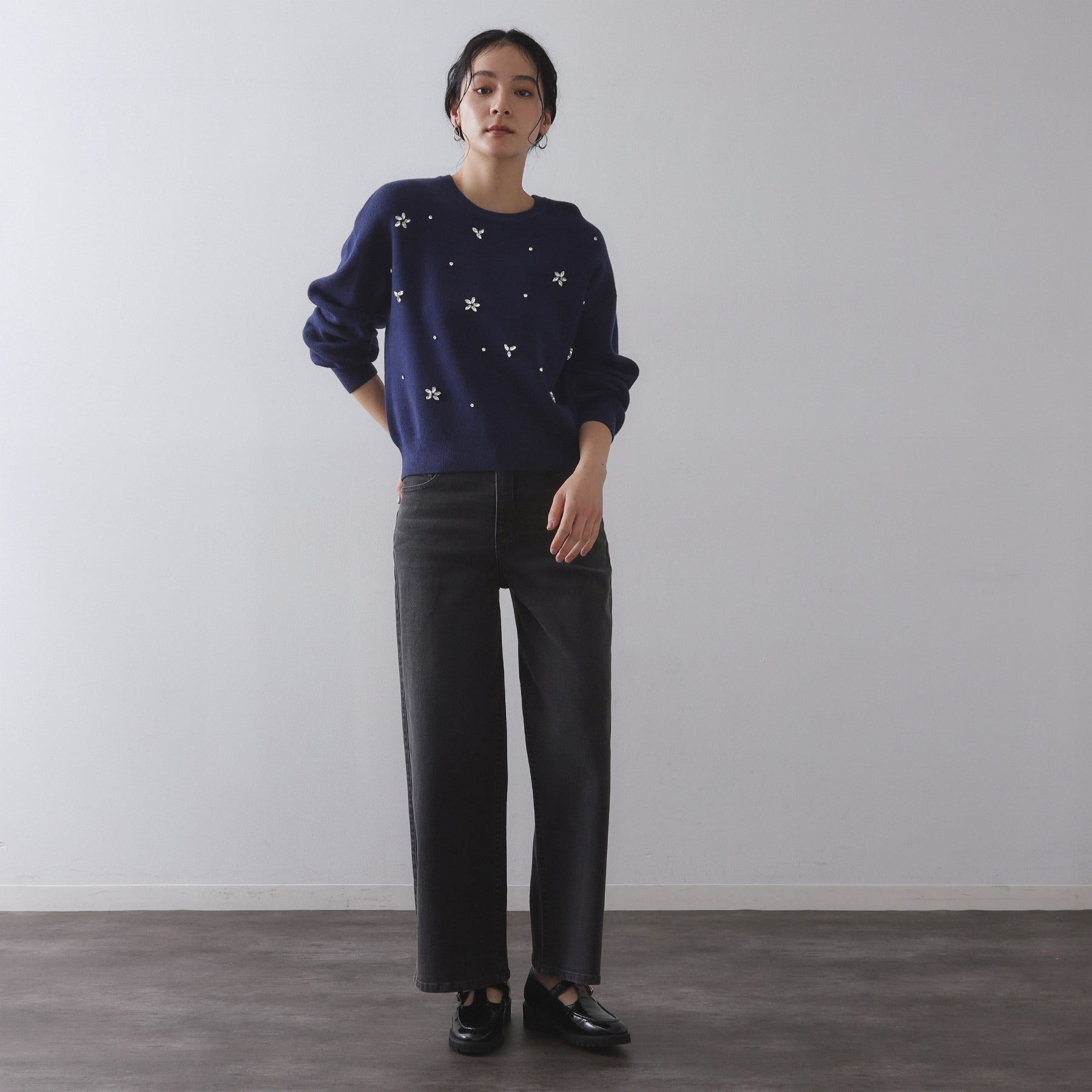 オペーク ドット クリップ OPAQUE.CLIP ビジューニットトップス【洗える】 （ネイビー(094)） ネイビー(094)