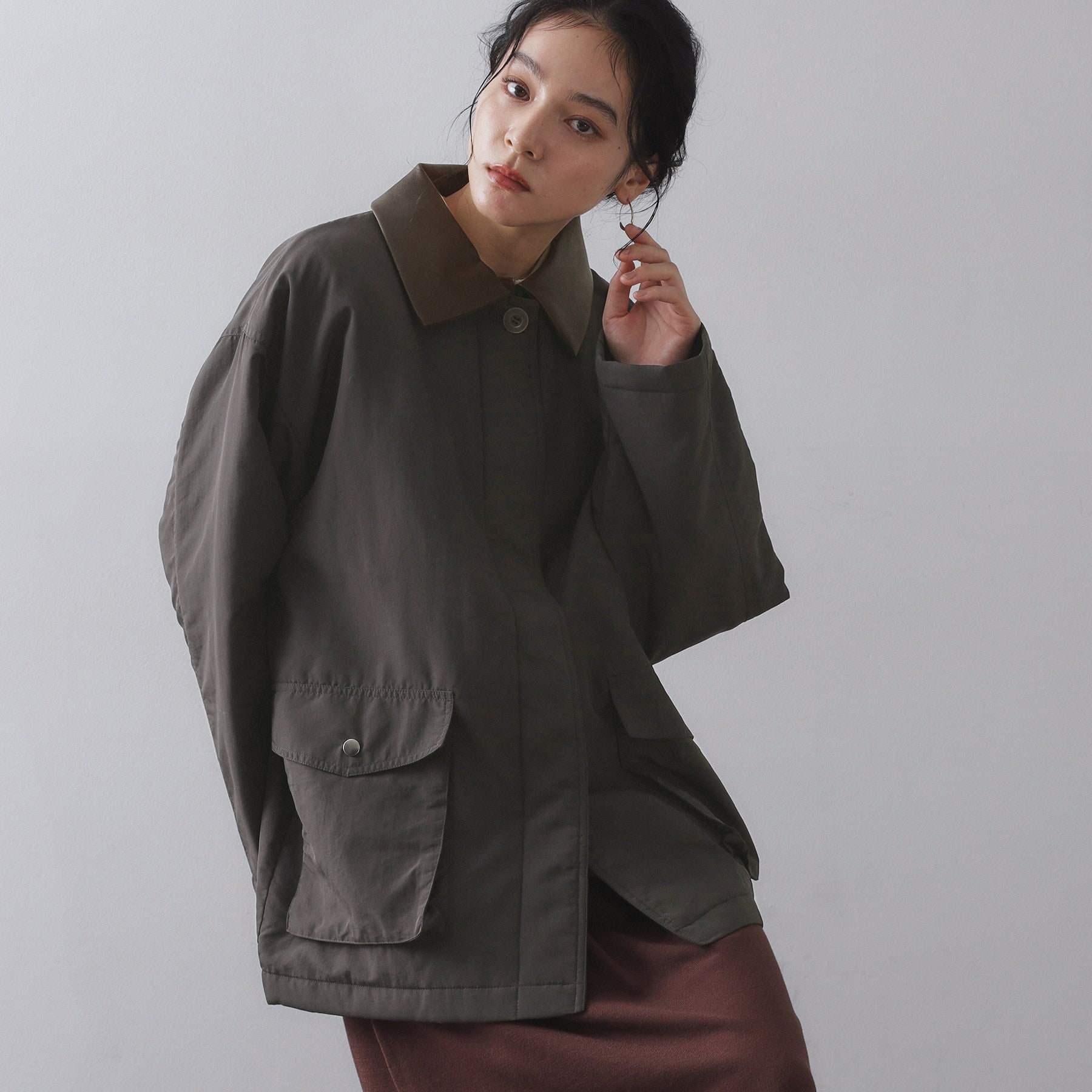 オペーク ドット クリップ OPAQUE.CLIP 《CLASSY掲載》ステンカラー中綿コート【洗濯機洗い可】 （チャコールグレー(014)） チャコールグレー(014)