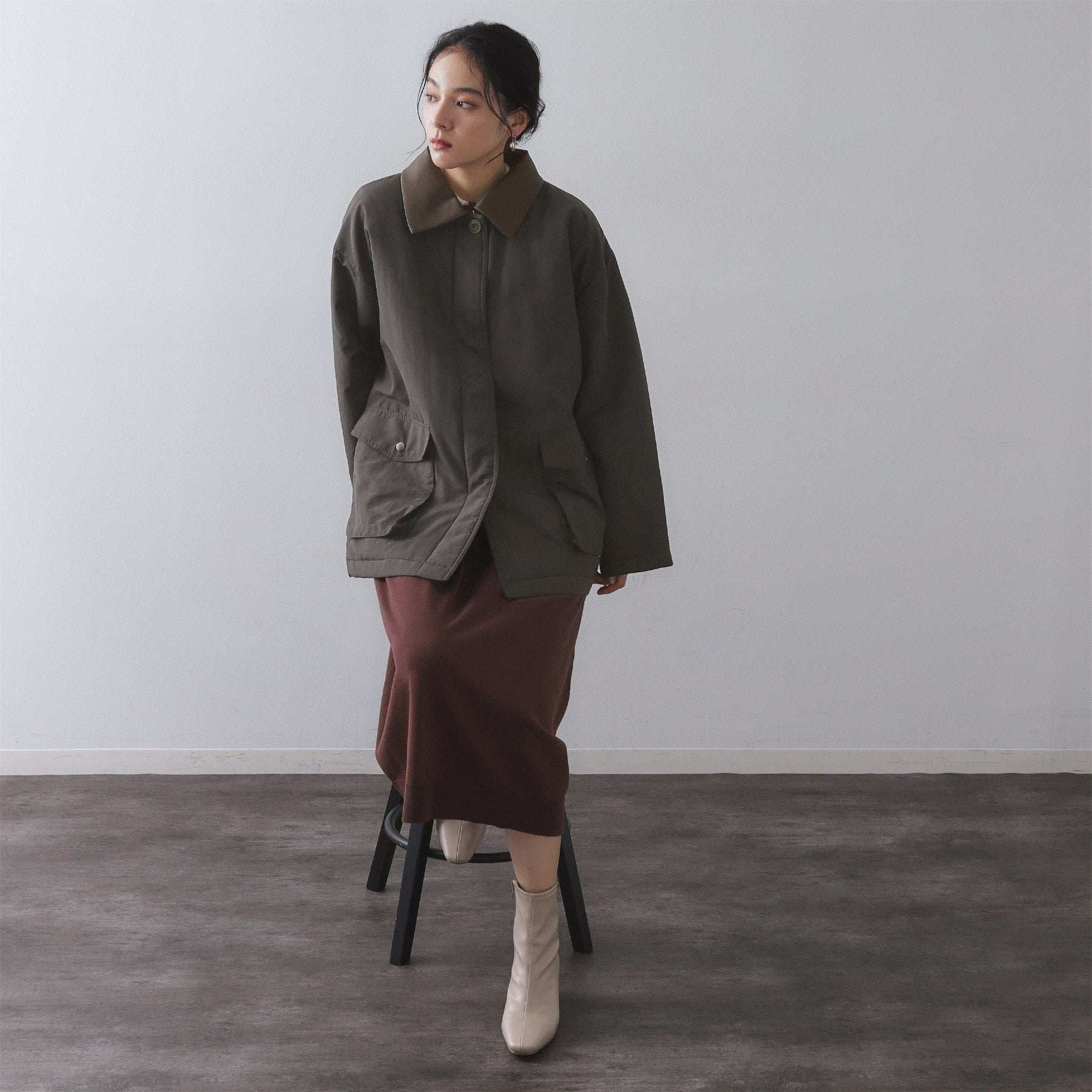 オペーク ドット クリップ OPAQUE.CLIP 《CLASSY掲載》ステンカラー中綿コート【洗濯機洗い可】 （チャコールグレー(014)） チャコールグレー(014)