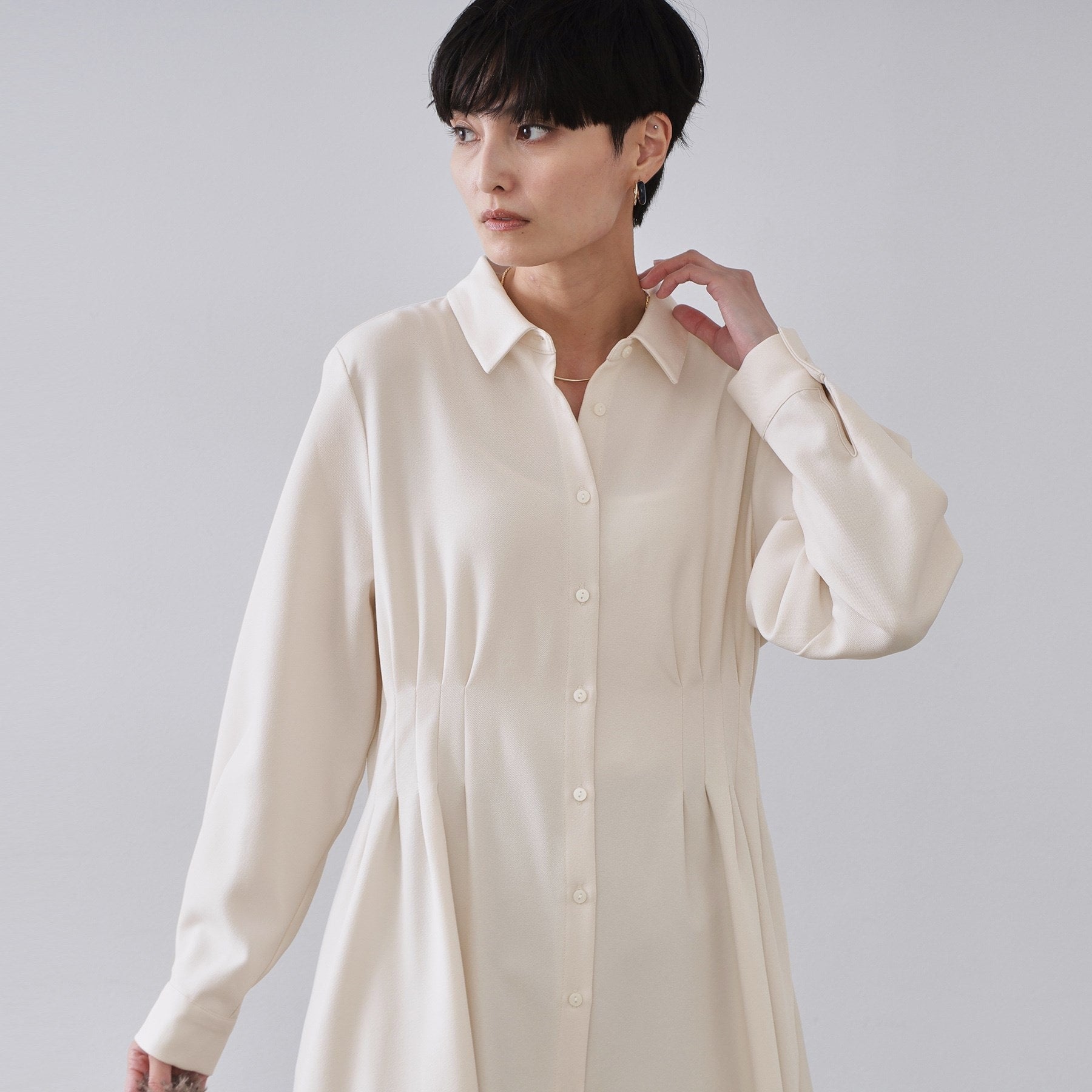 オペーク ドット クリップ OPAQUE.CLIP ウエストタックフィット＆フレアワンピース【洗濯機洗いOK】 （オフホワイト(003)） オフホワイト(003)