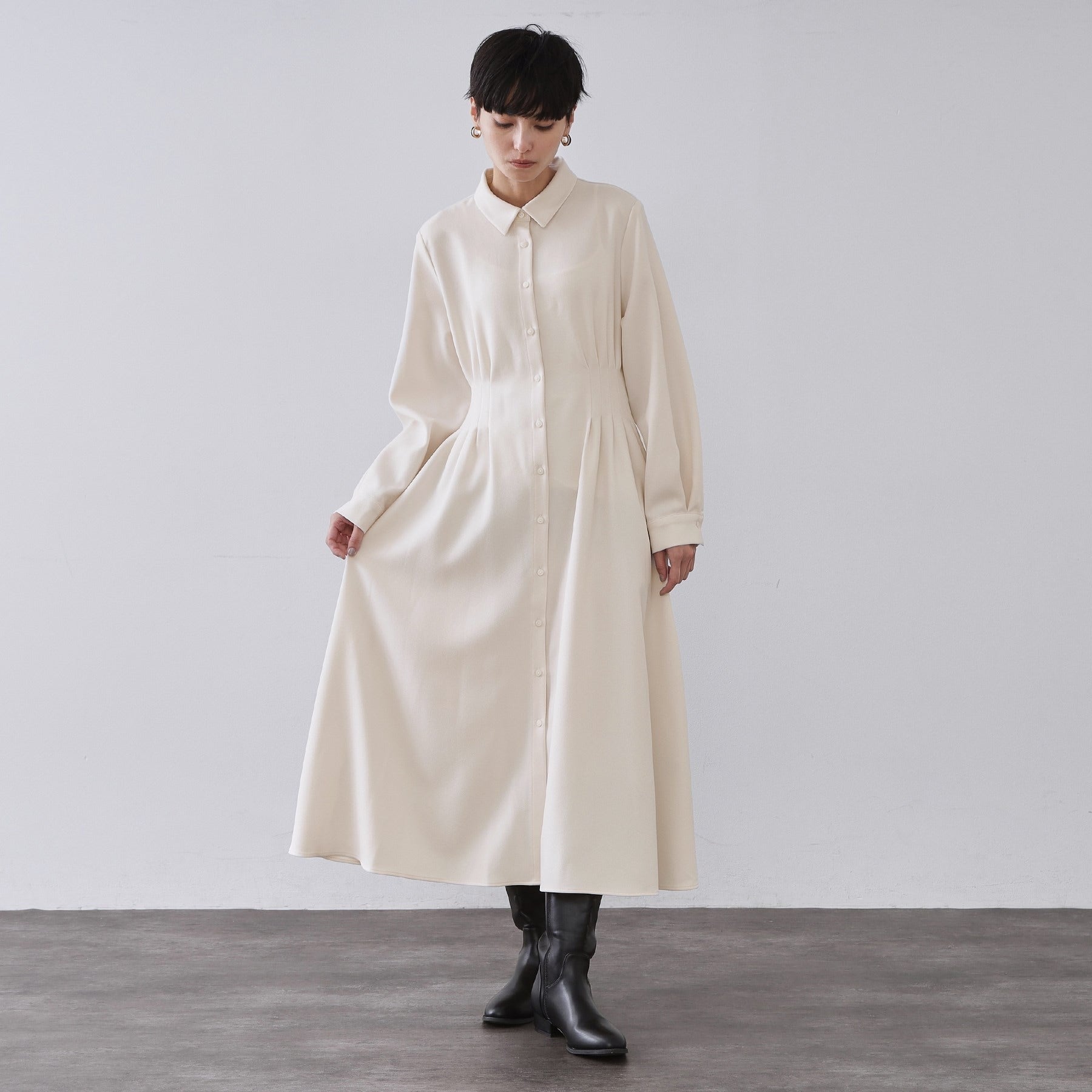 オペーク ドット クリップ OPAQUE.CLIP ウエストタックフィット＆フレアワンピース【洗濯機洗いOK】 （オフホワイト(003)） オフホワイト(003)