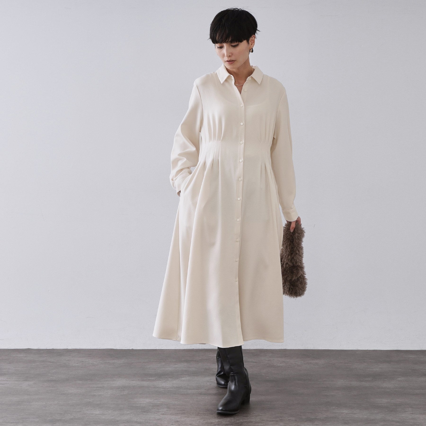 オペーク ドット クリップ OPAQUE.CLIP ウエストタックフィット＆フレアワンピース【洗濯機洗いOK】 （オフホワイト(003)） オフホワイト(003)